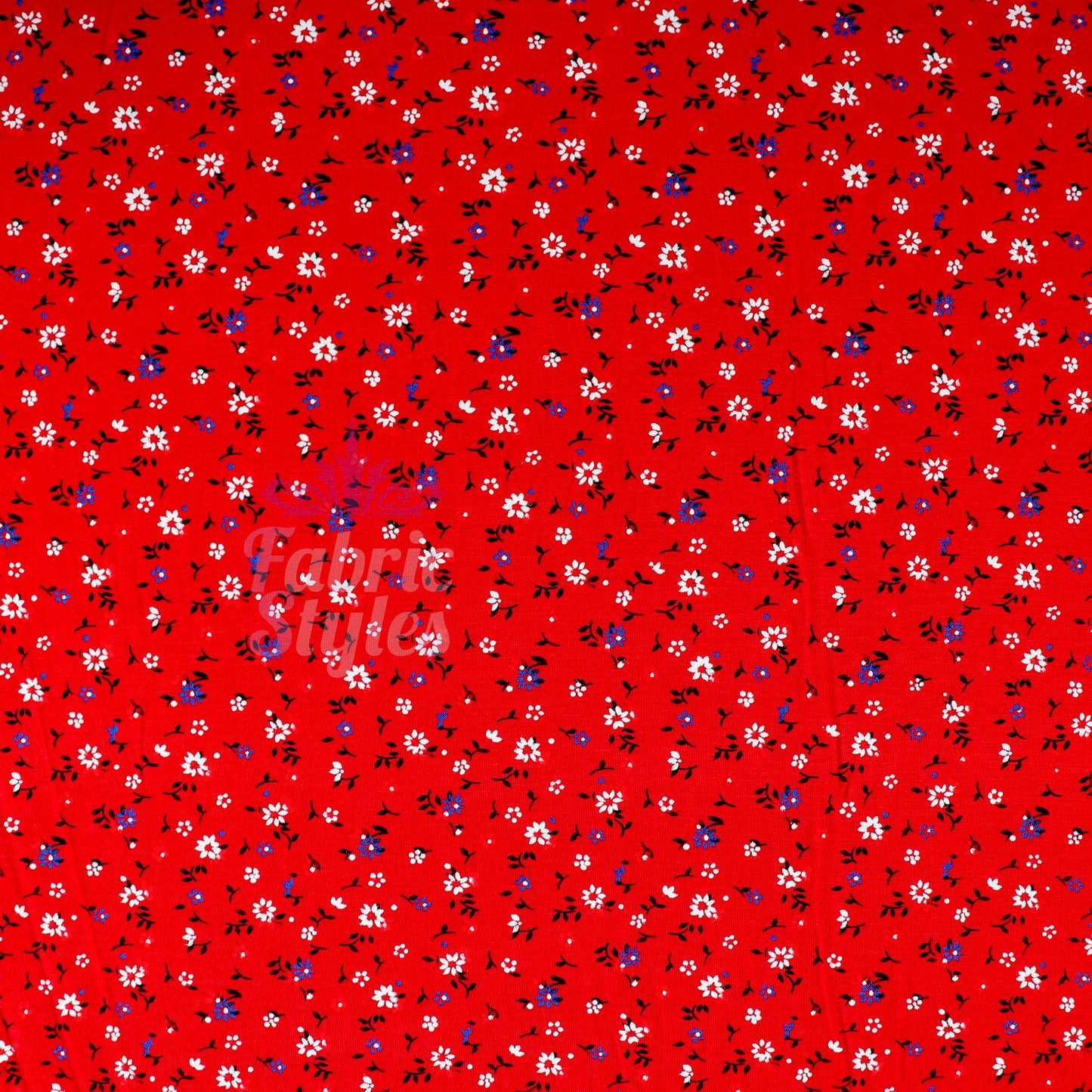 Red Ditsy Black Blue White Viscose Elastane Fabric