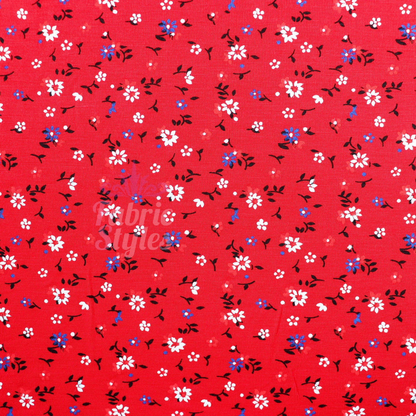 Red Ditsy Black Blue White Viscose Elastane Fabric