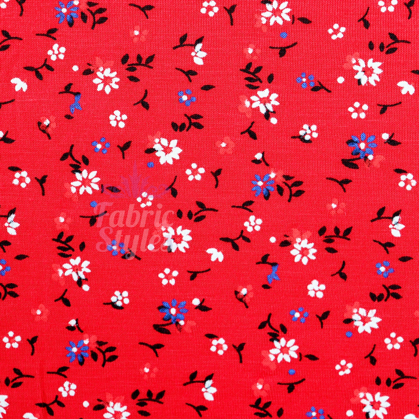 Red Ditsy Black Blue White Viscose Elastane Fabric
