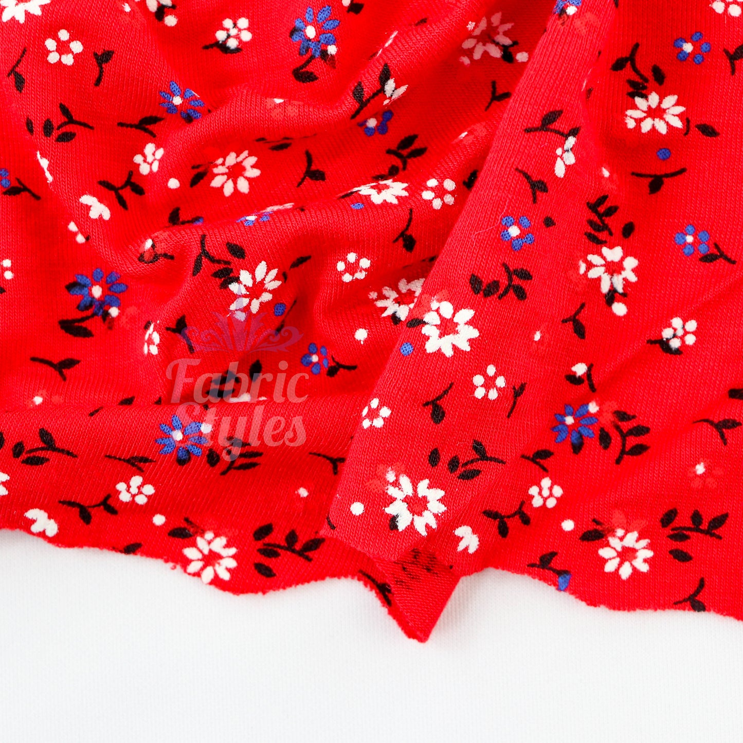 Red Ditsy Black Blue White Viscose Elastane Fabric