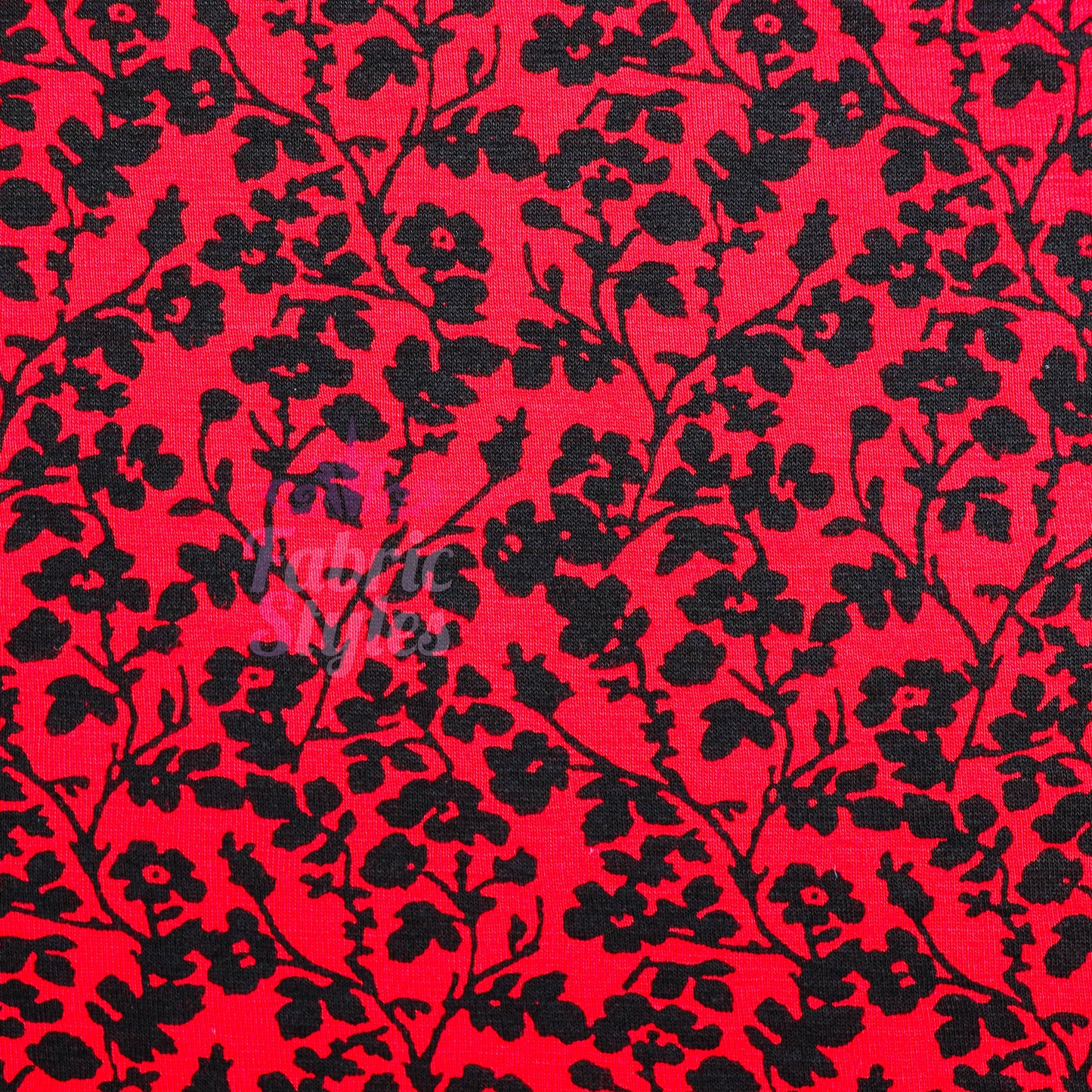 Red Black Floral Viscose Elastane Fabric