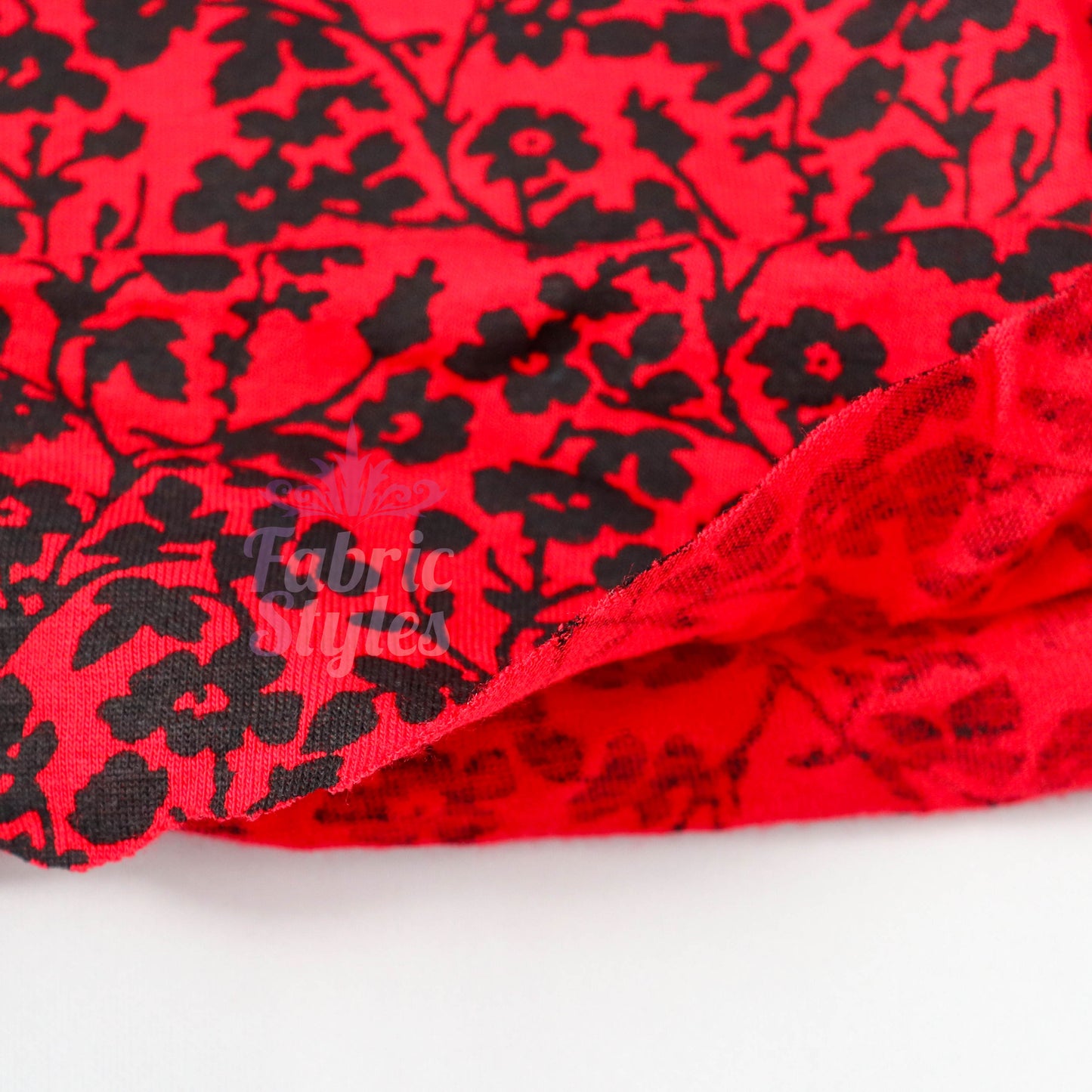 Red Black Floral Viscose Elastane Fabric