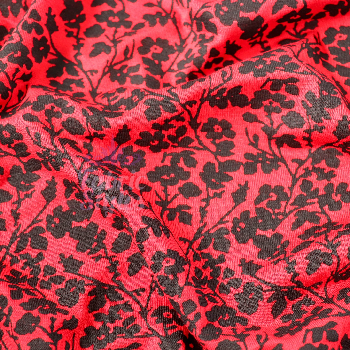 Red Black Floral Viscose Elastane Fabric