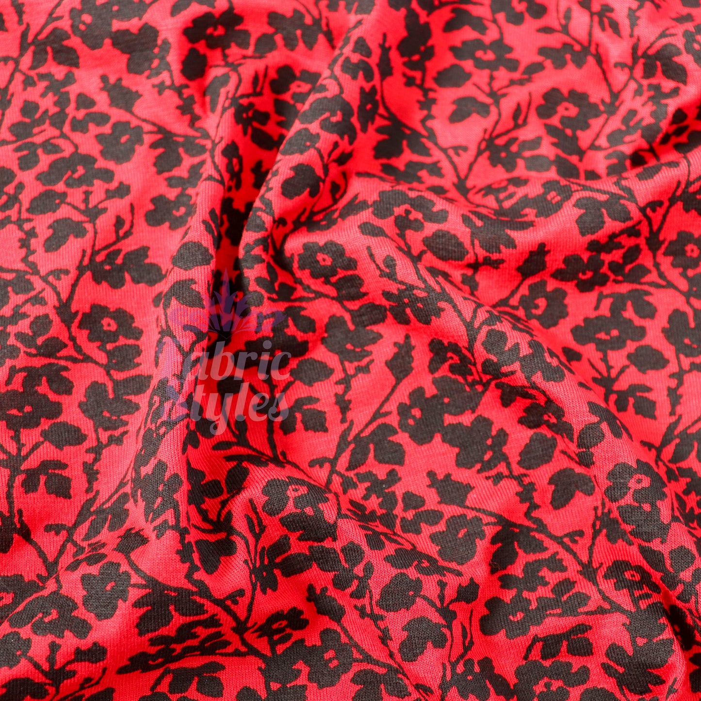 Red Black Floral Viscose Elastane Fabric