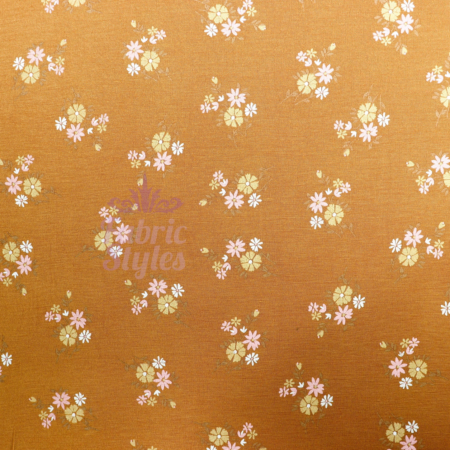 Mustard Floral Yellow Flowers Viscose Elastane Fabric