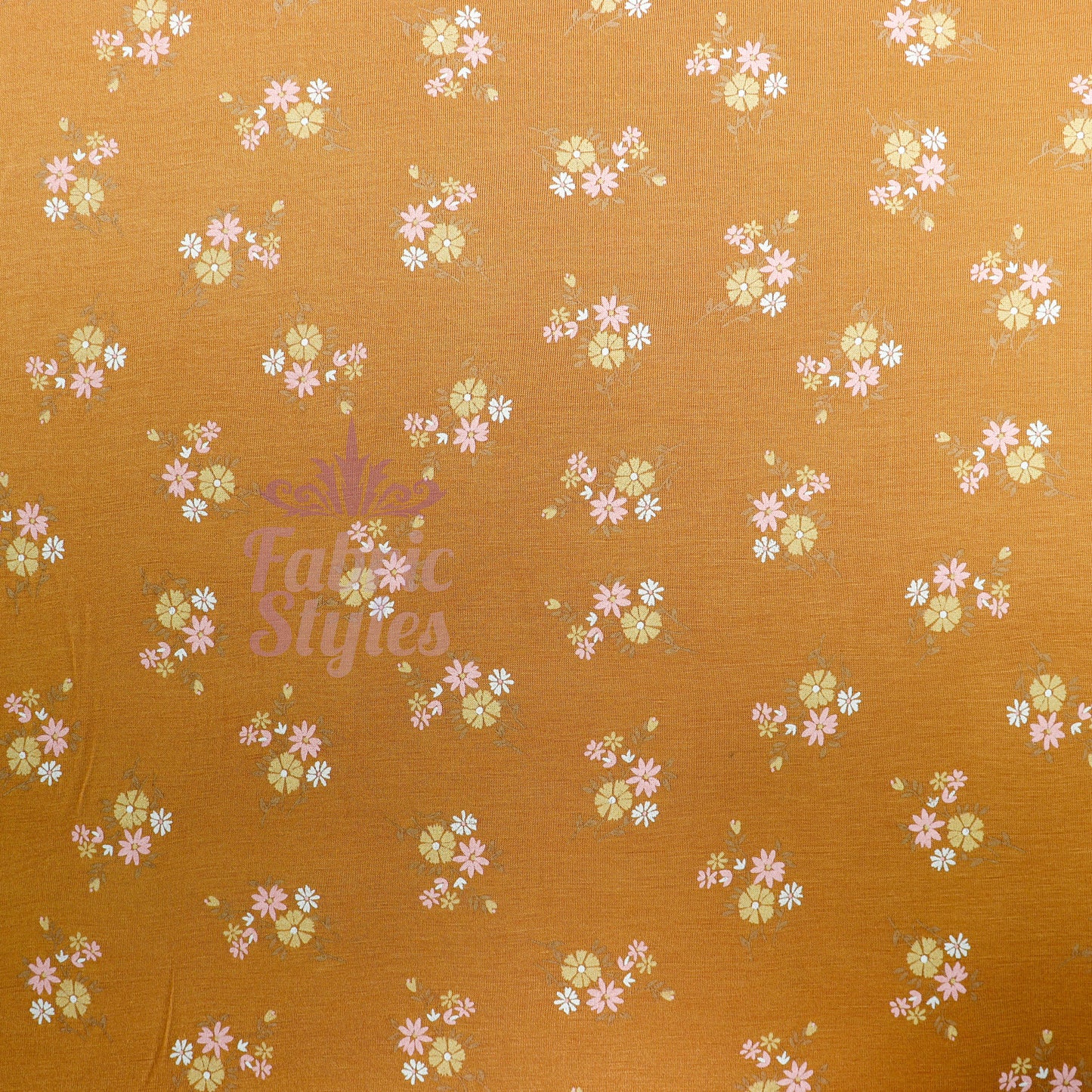 Mustard Floral Yellow Flowers Viscose Elastane Fabric