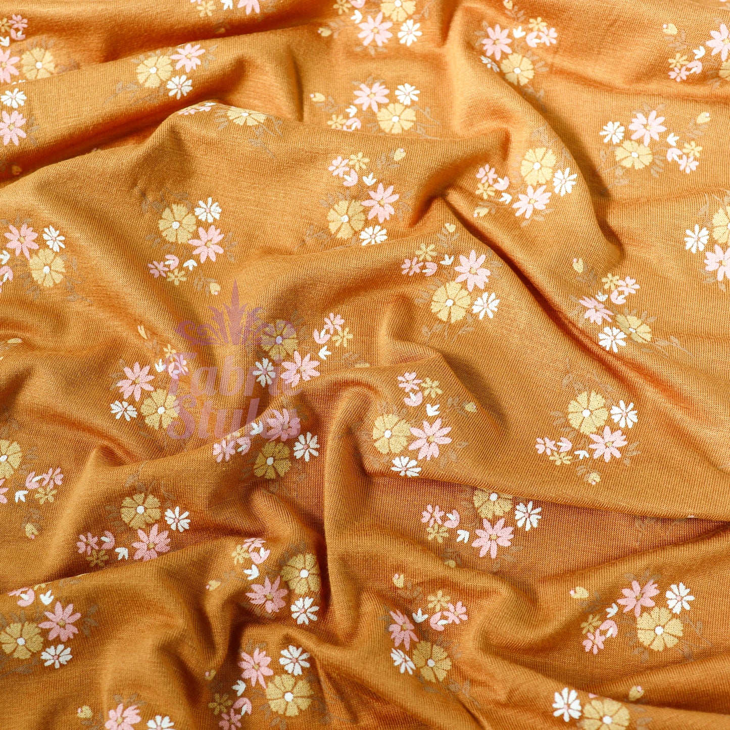 Mustard Floral Yellow Flowers Viscose Elastane Fabric