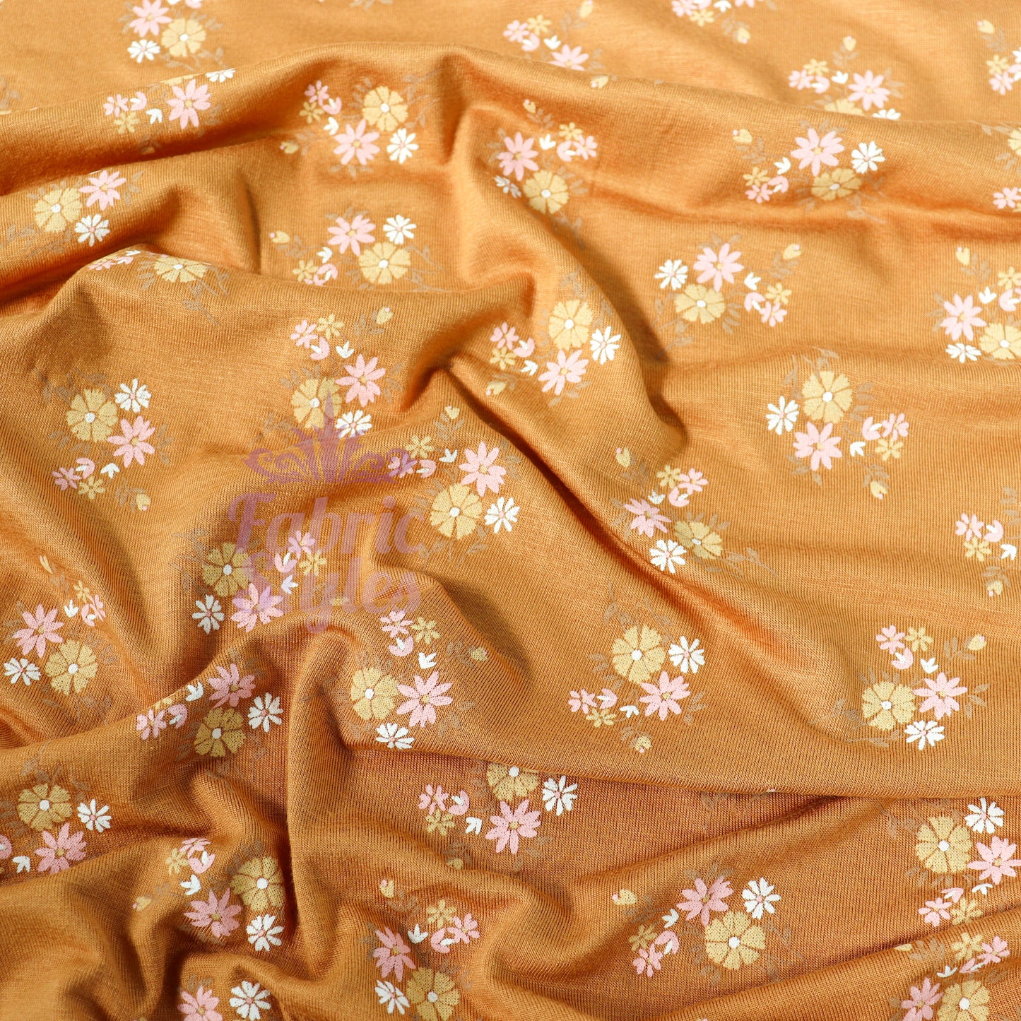 Mustard Floral Yellow Flowers Viscose Elastane Fabric