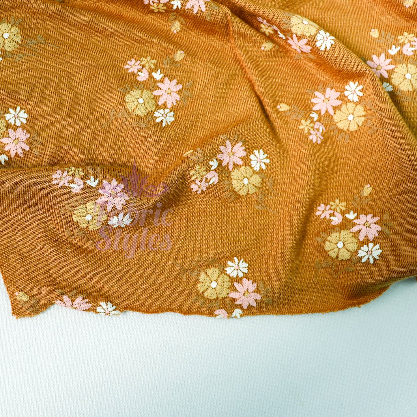 Mustard Floral Yellow Flowers Viscose Elastane Fabric