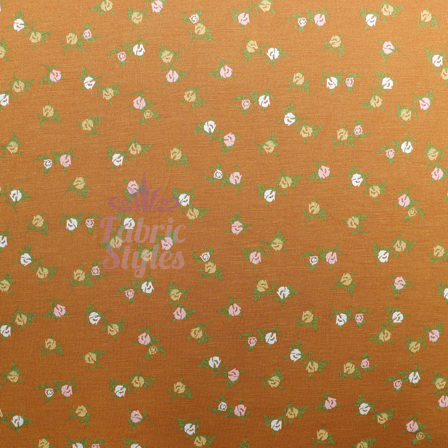 Mustard Ditsy Small Green Flowers Viscose Elastane Fabric