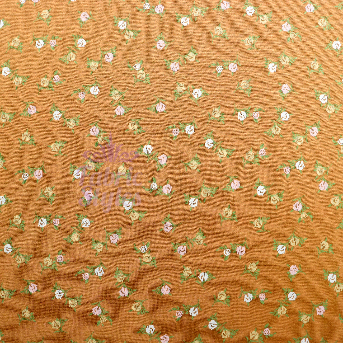 Mustard Ditsy Small Green Flowers Viscose Elastane Fabric