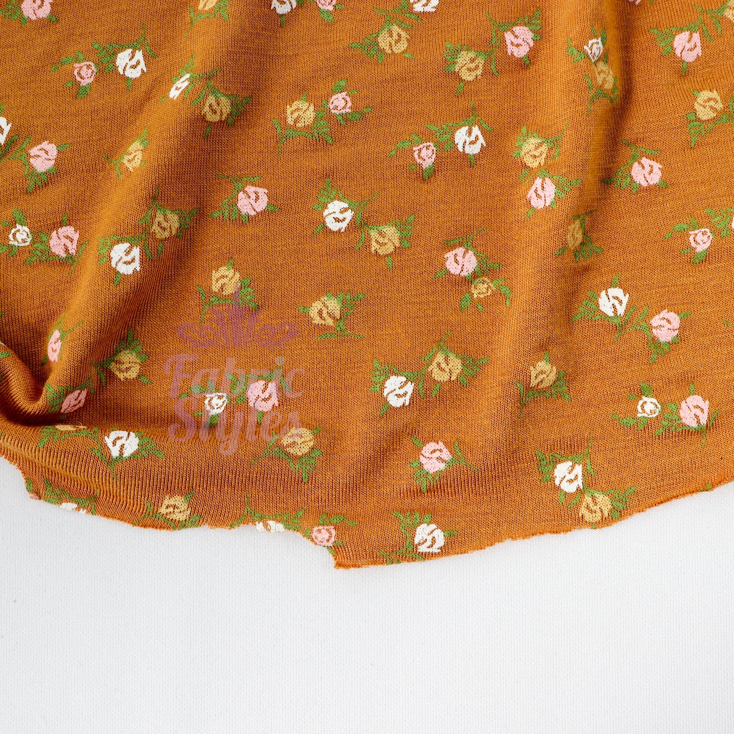 Mustard Ditsy Small Green Flowers Viscose Elastane Fabric