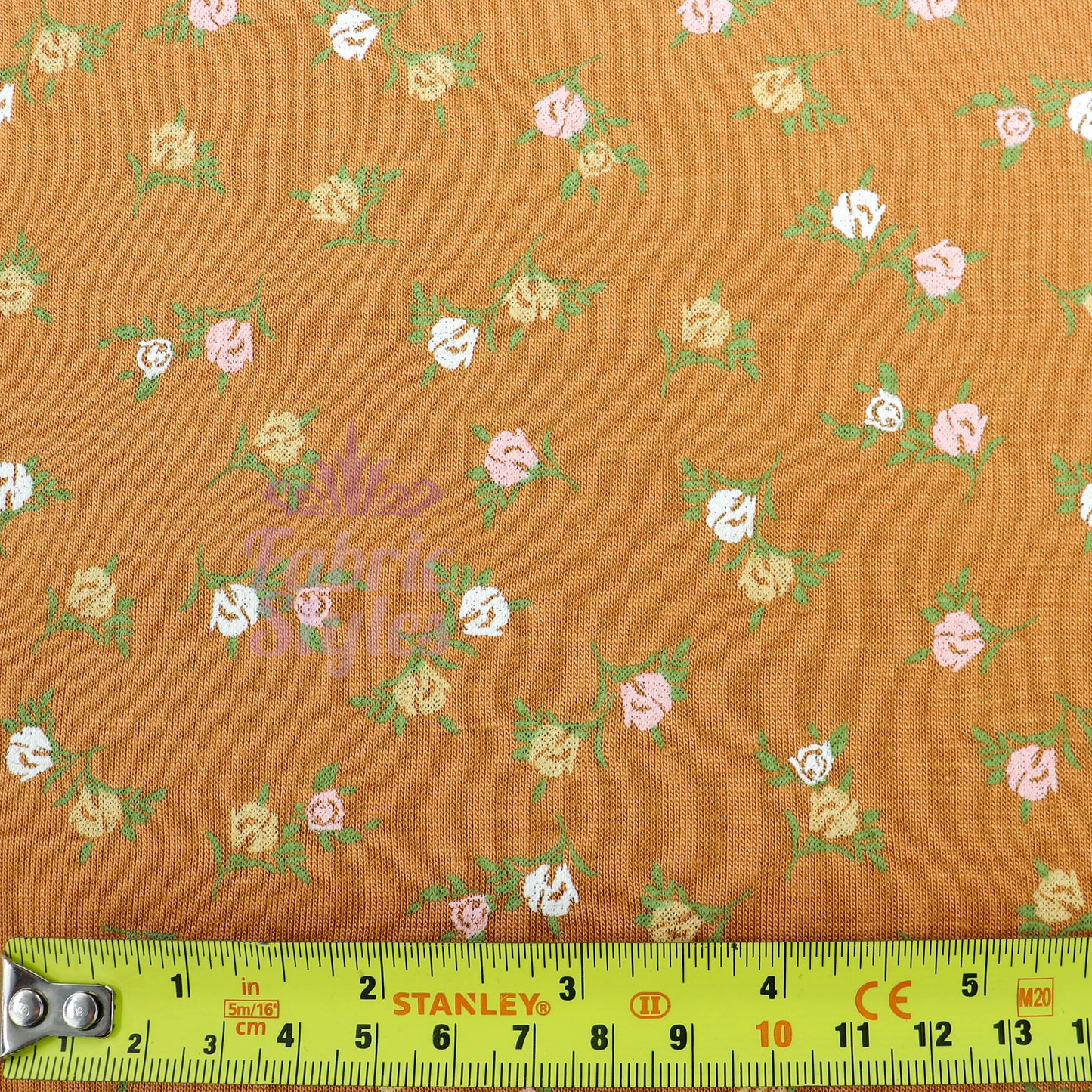Mustard Ditsy Small Green Flowers Viscose Elastane Fabric