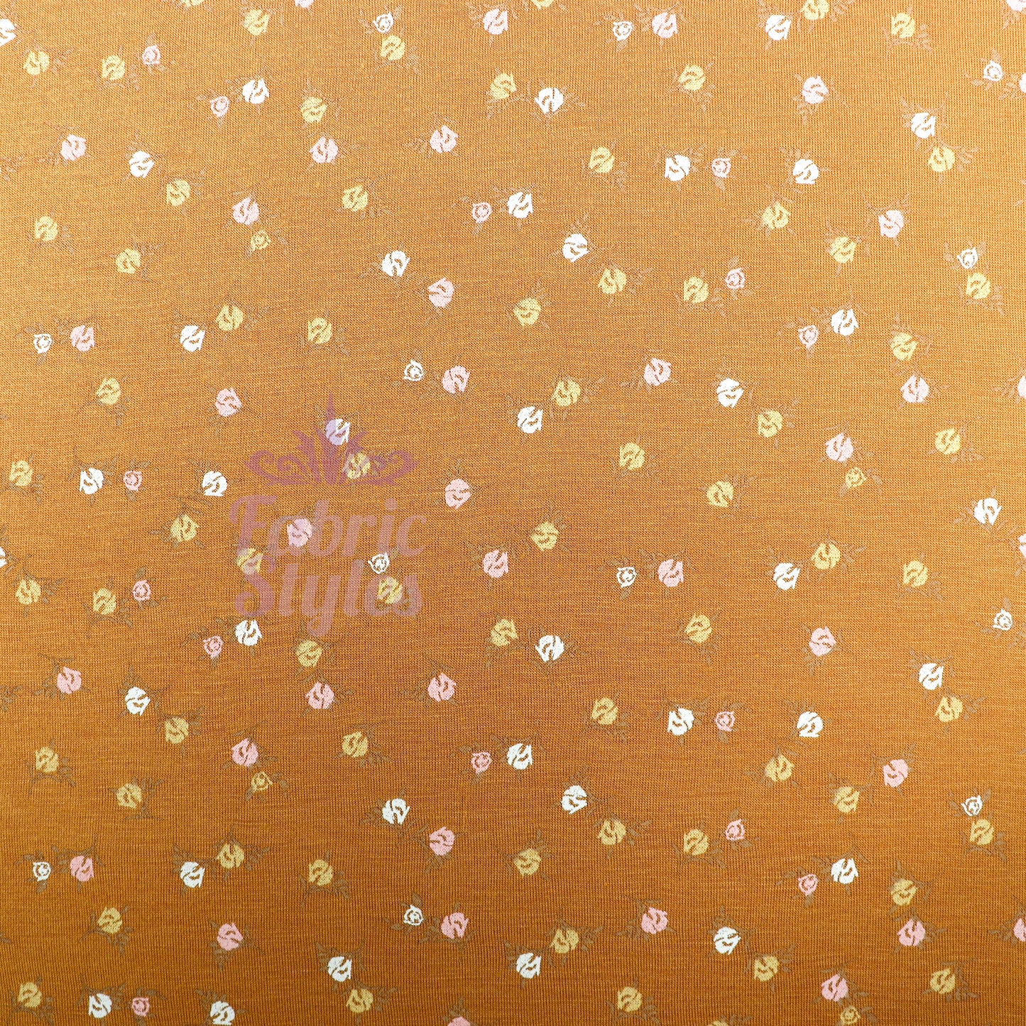 Mustard Ditsy Small Flowers Viscose Elastane Fabric