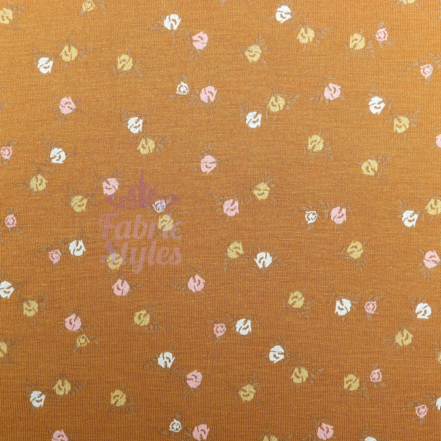 Mustard Ditsy Small Flowers Viscose Elastane Fabric