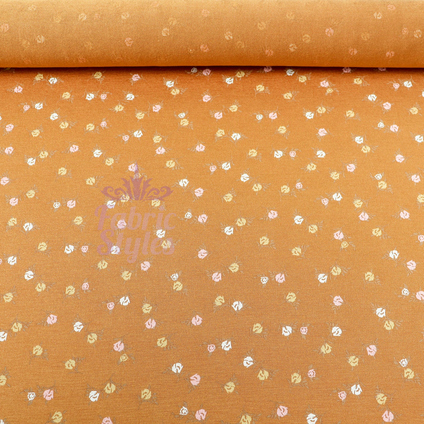 Mustard Ditsy Small Flowers Viscose Elastane Fabric