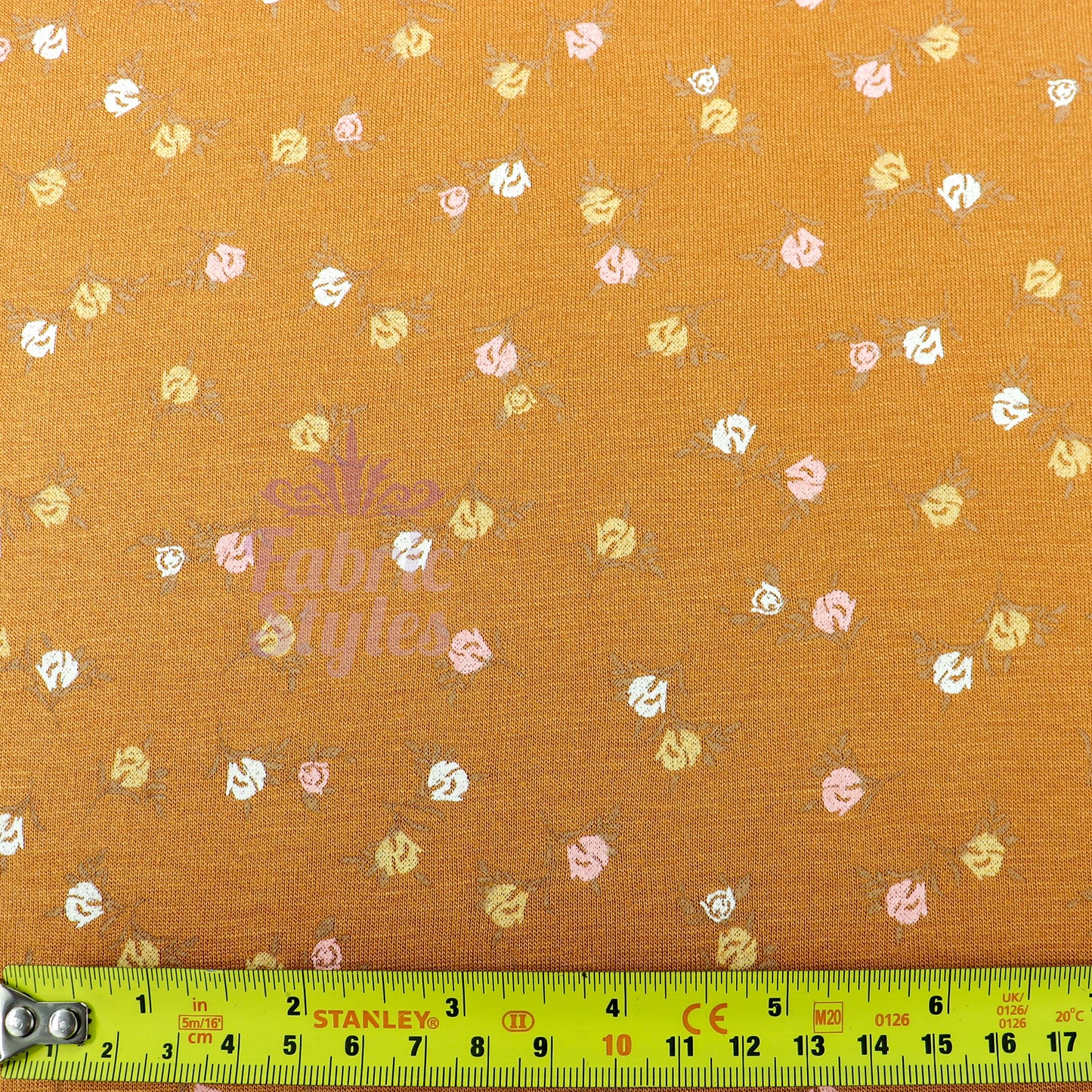 Mustard Ditsy Small Flowers Viscose Elastane Fabric