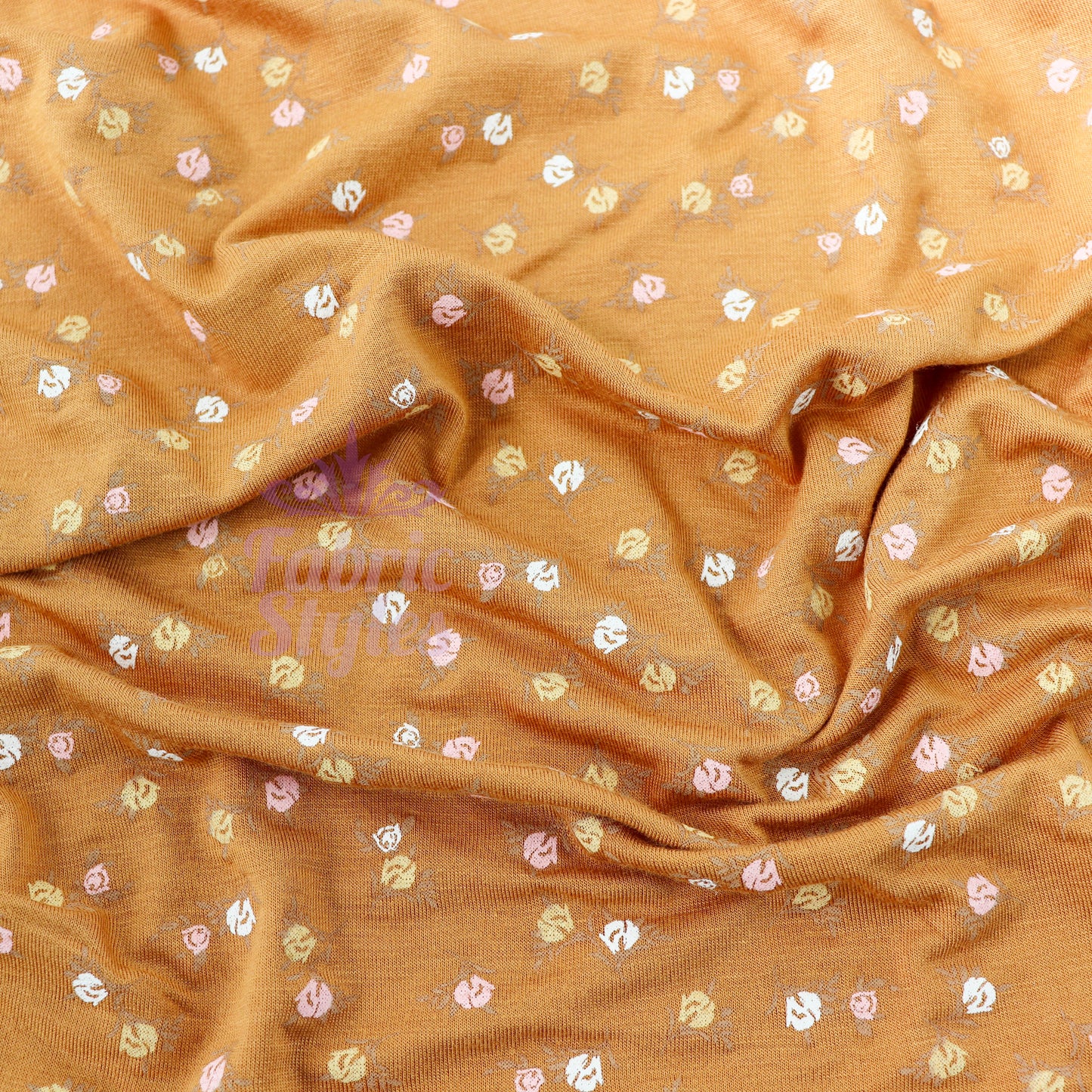 Mustard Ditsy Small Flowers Viscose Elastane Fabric