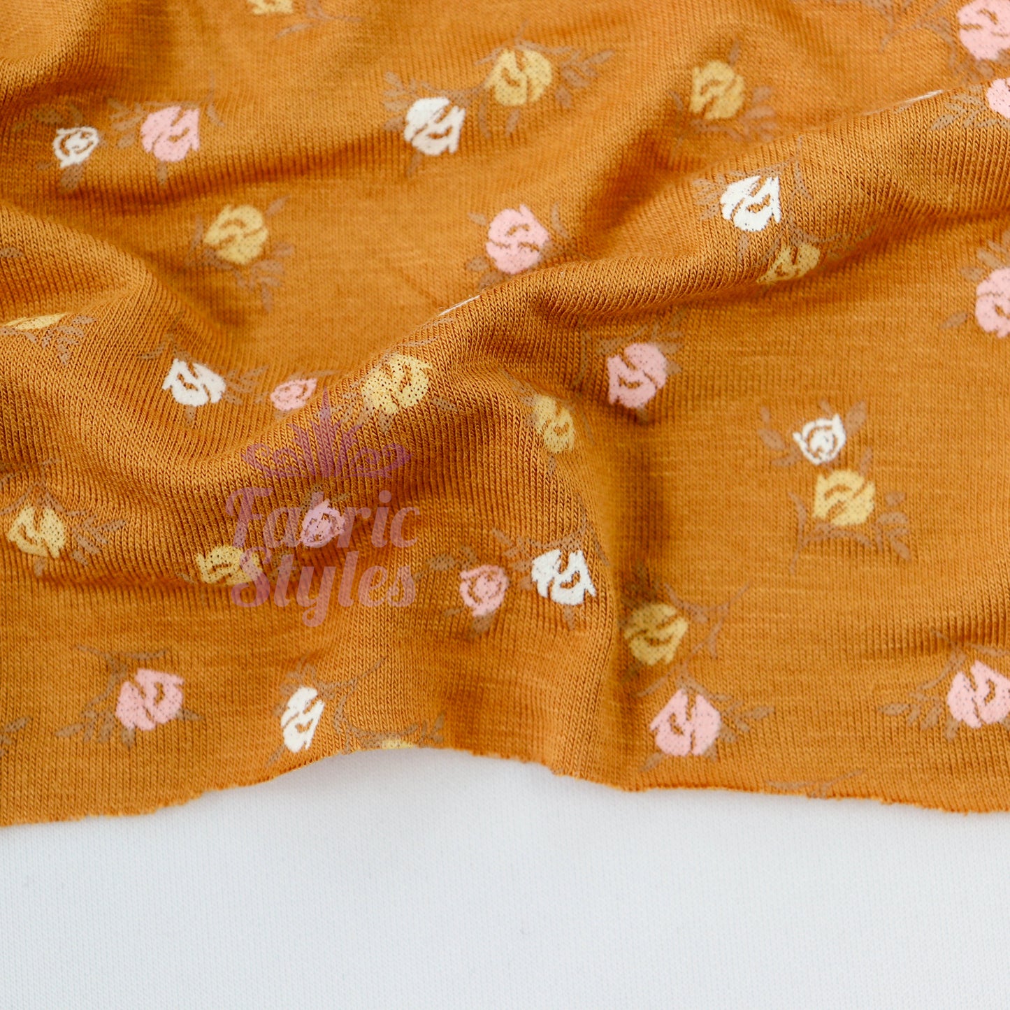 Mustard Ditsy Small Flowers Viscose Elastane Fabric