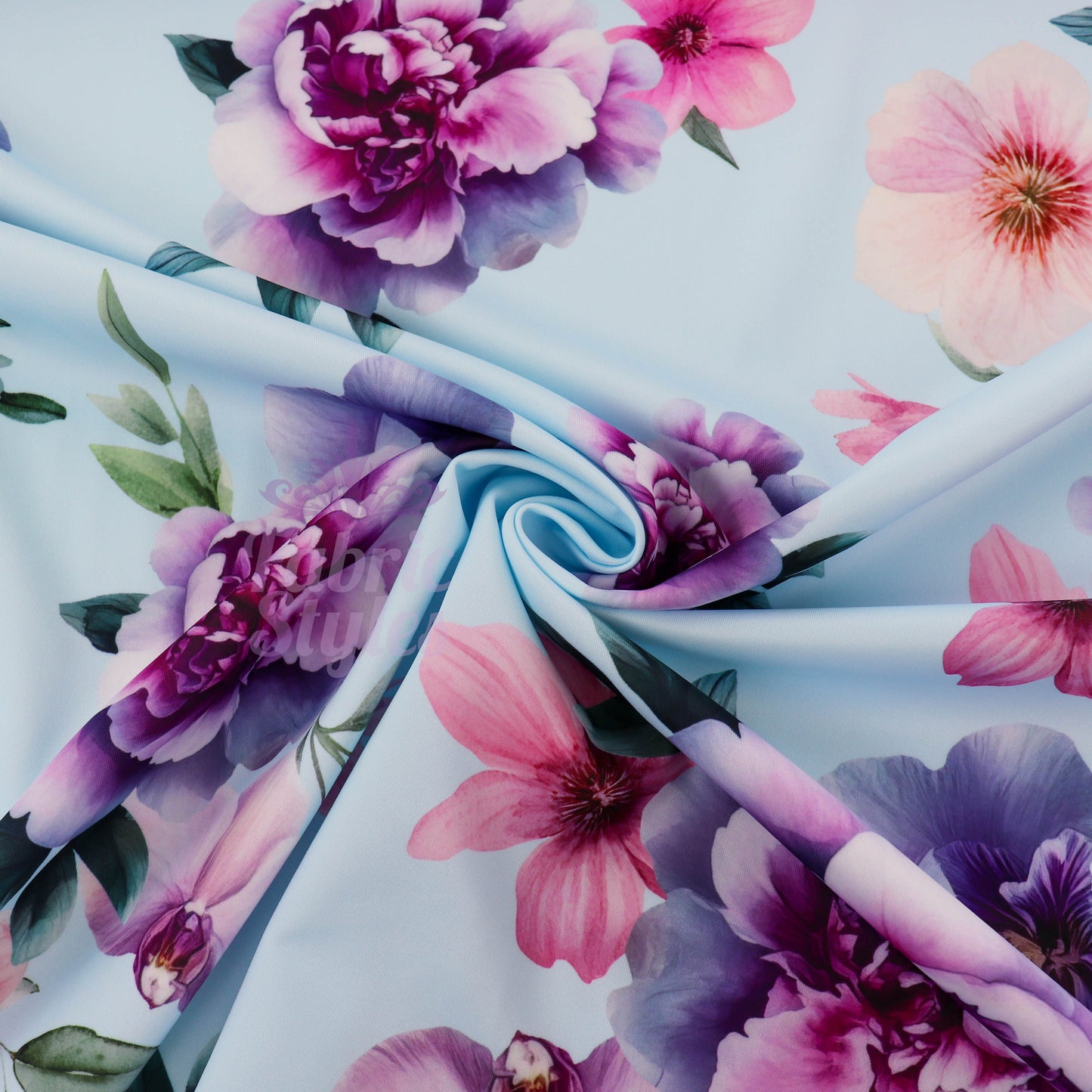 Blue Floral Scuba Fabric
