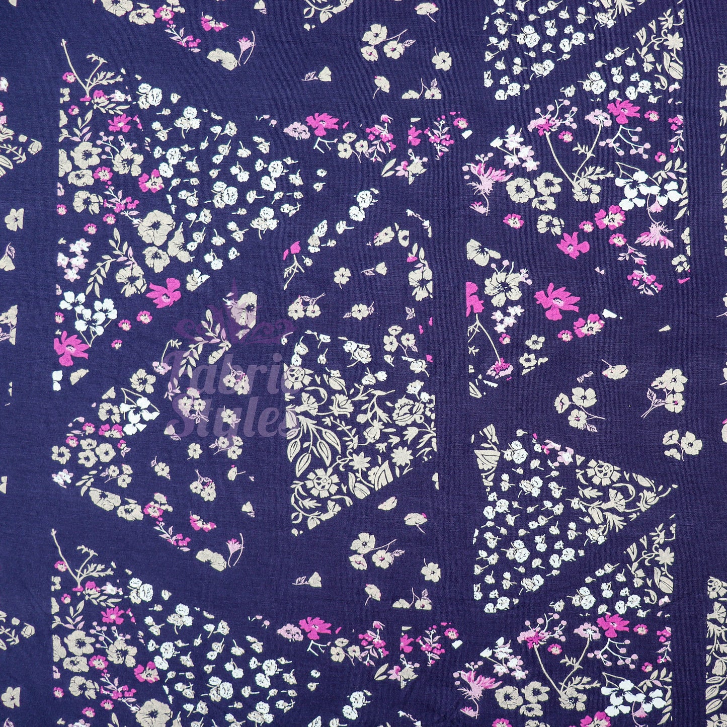 Navy Geometric Floral Pink Ditsy Viscose Elastane Fabric