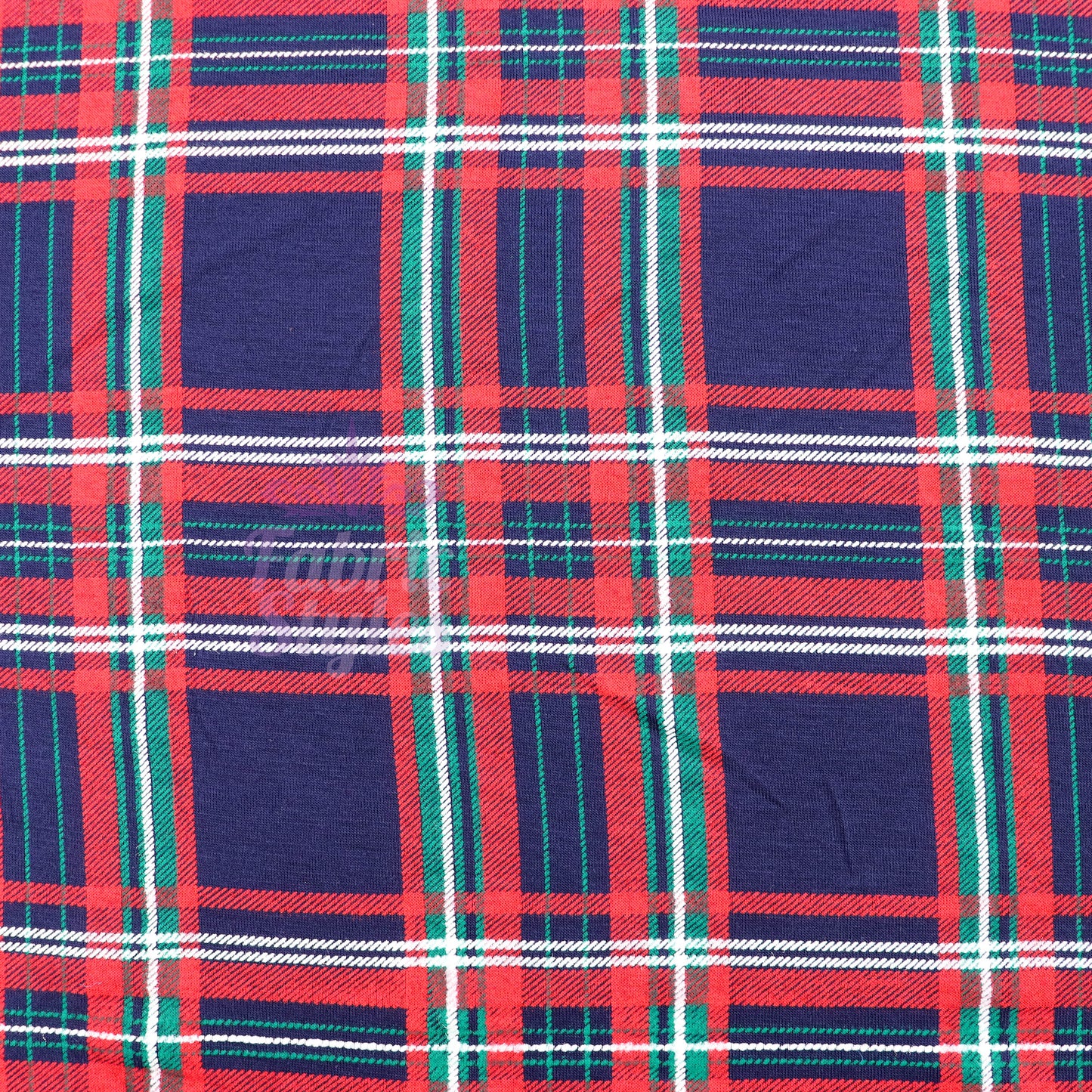 Navy Tartan Plaid with Red Green Stripes Viscose Elastane Fabric
