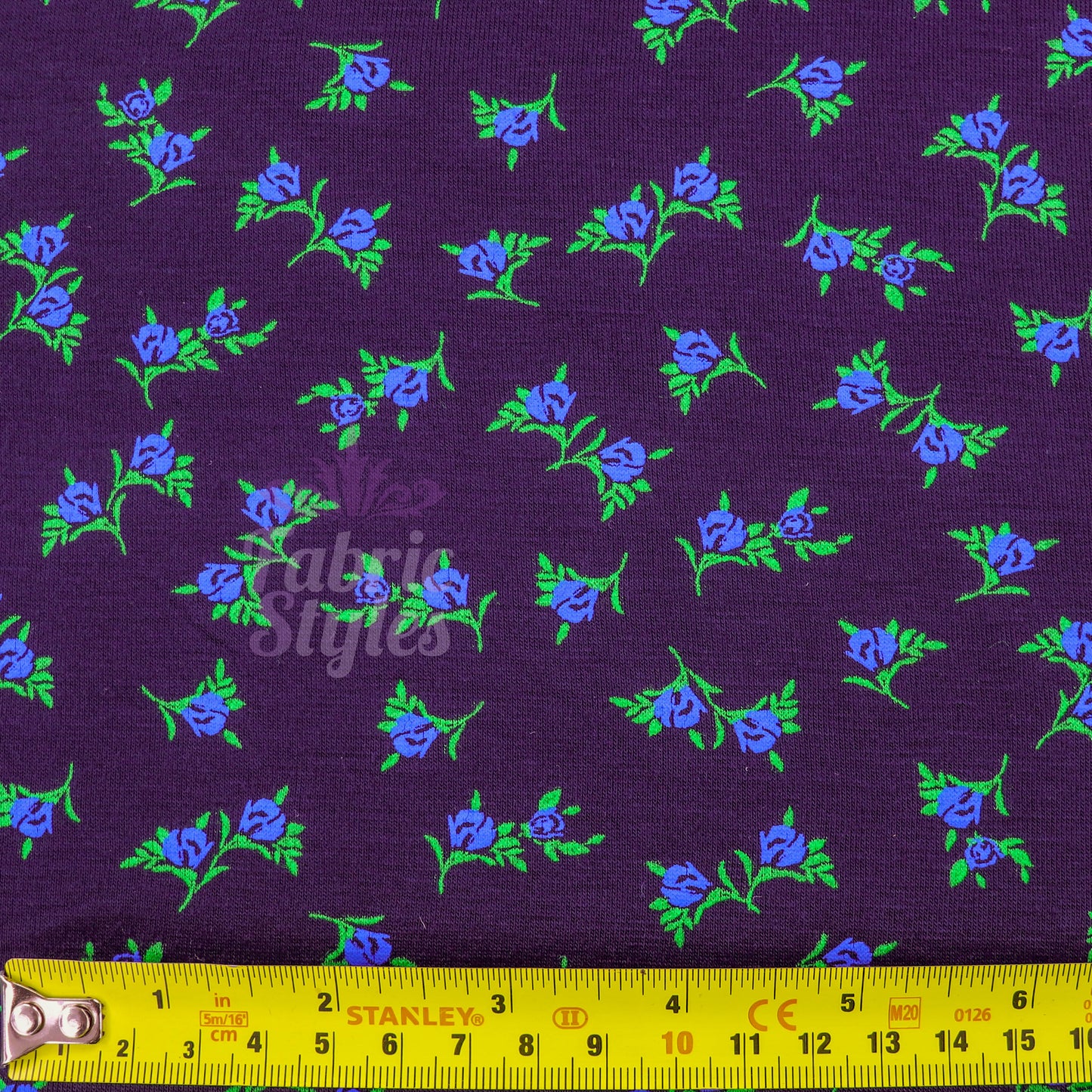 Navy Ditsy Small Floral Blue Roses Green Leaves Viscose Elastane Fabric