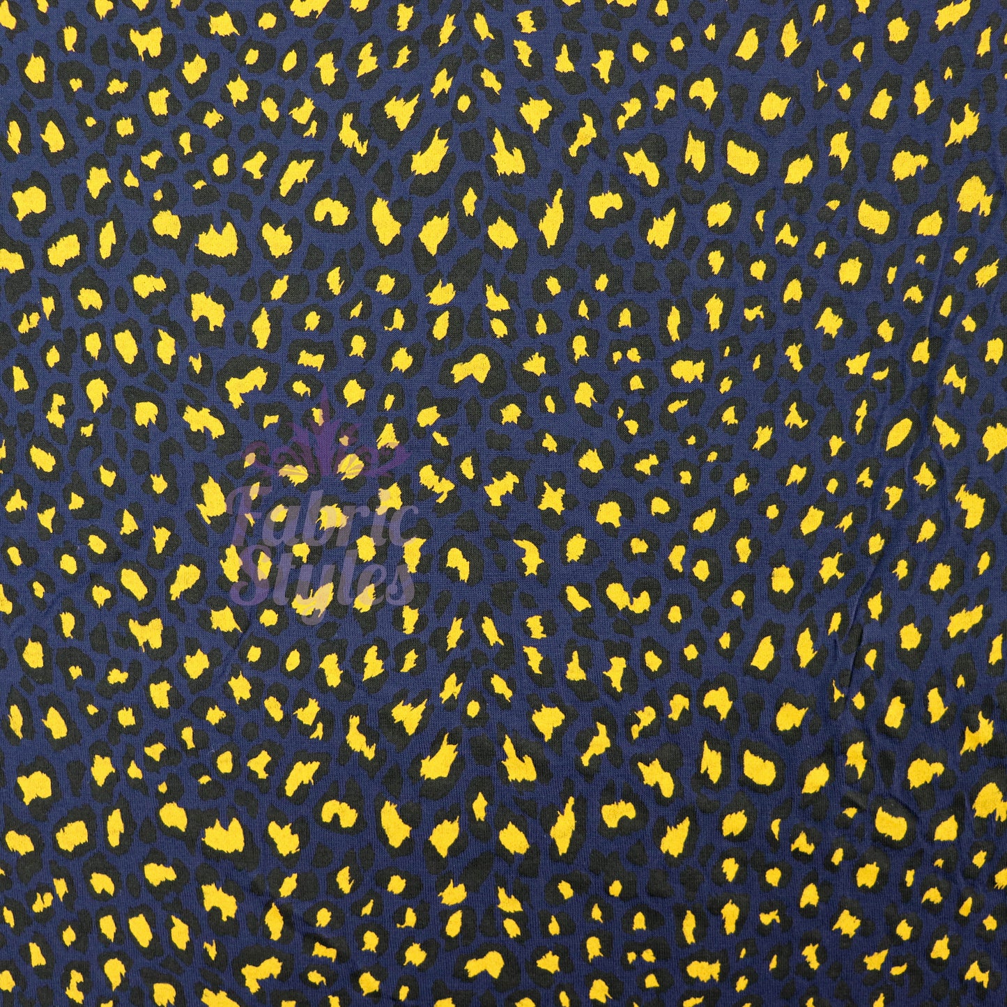 Navy Animal Print Fabric Yellow Black Spots Viscose Elastane Fabric