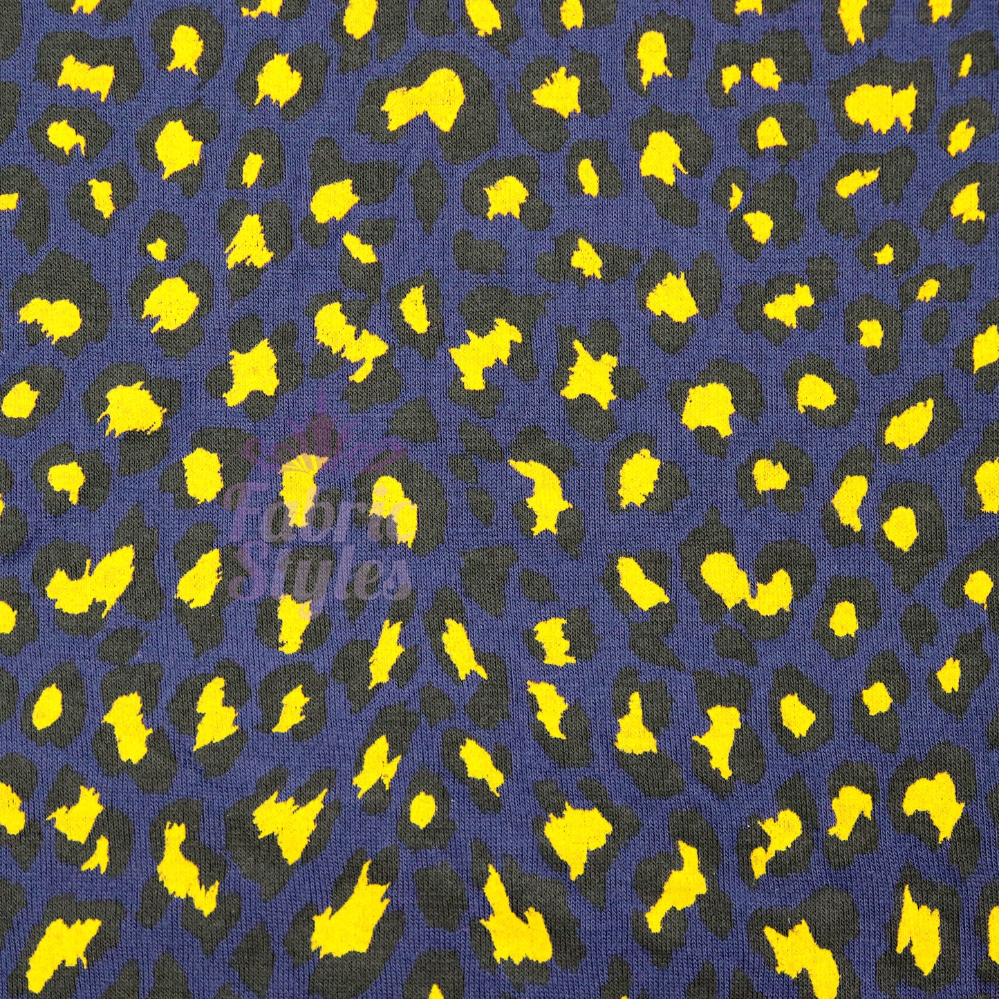 Navy Animal Print Fabric Yellow Black Spots Viscose Elastane Fabric