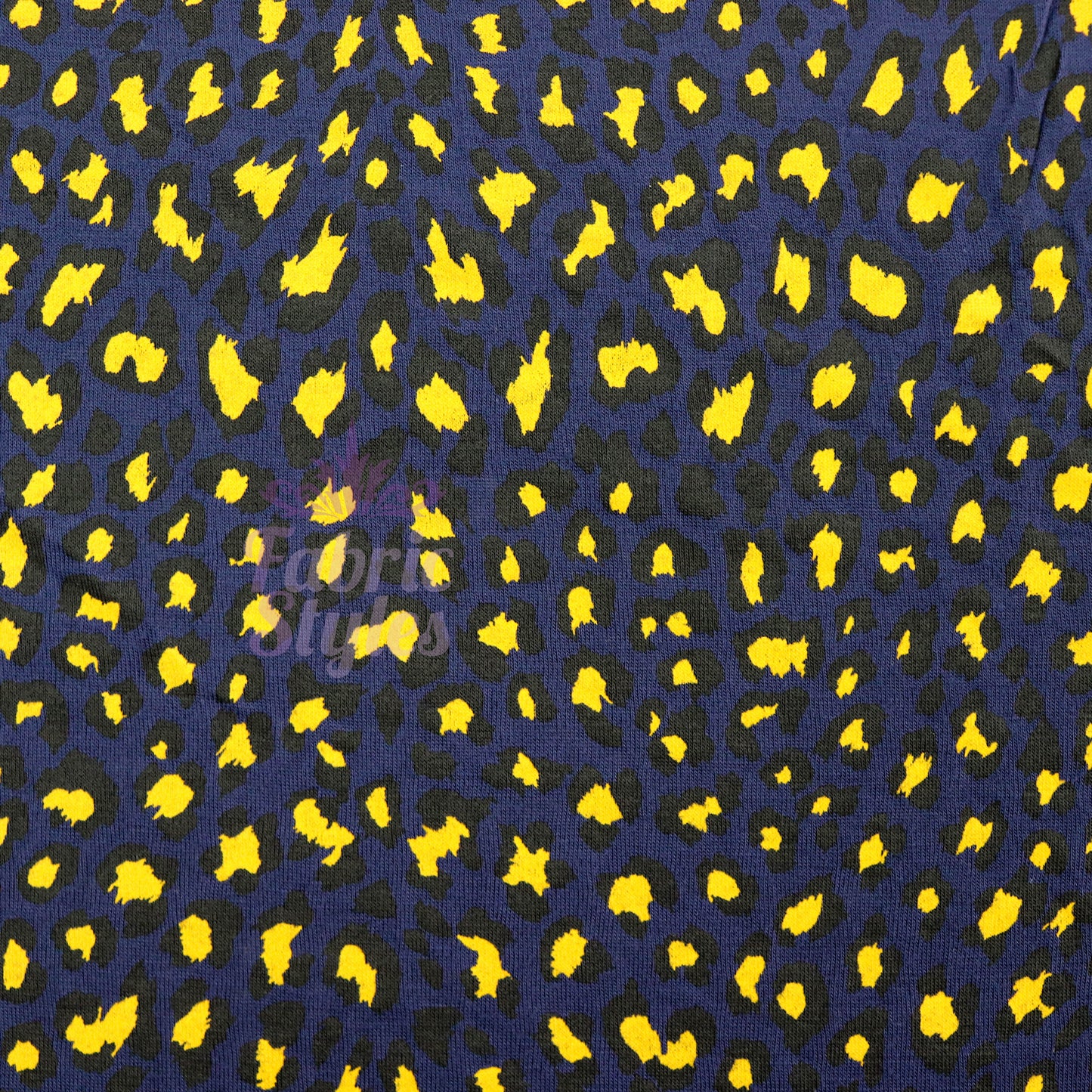Navy Animal Print Fabric Yellow Black Spots Viscose Elastane Fabric