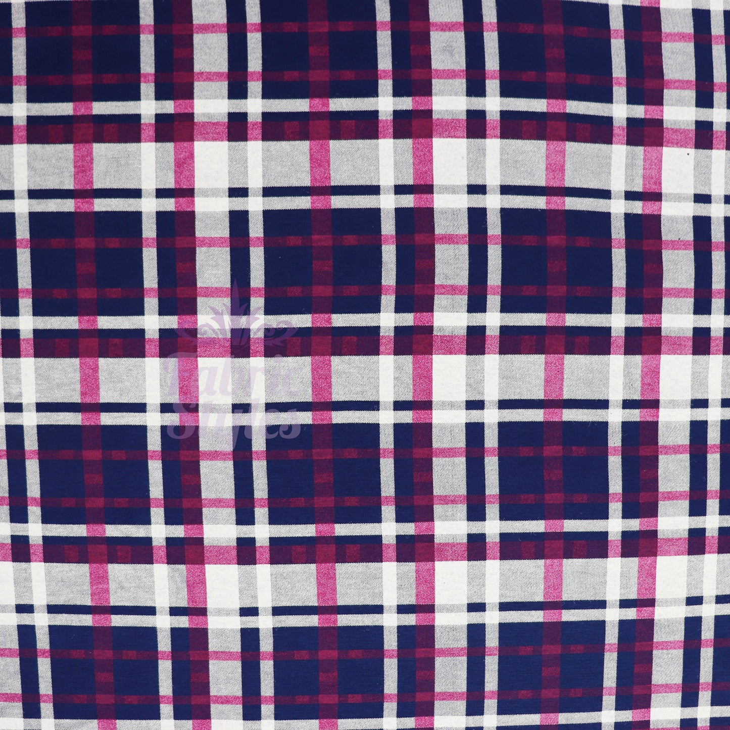 Navy Tartan Pink White Plaid Print Viscose Elastane Fabric