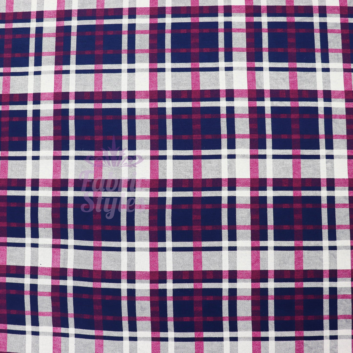 Navy Tartan Pink White Plaid Print Viscose Elastane Fabric