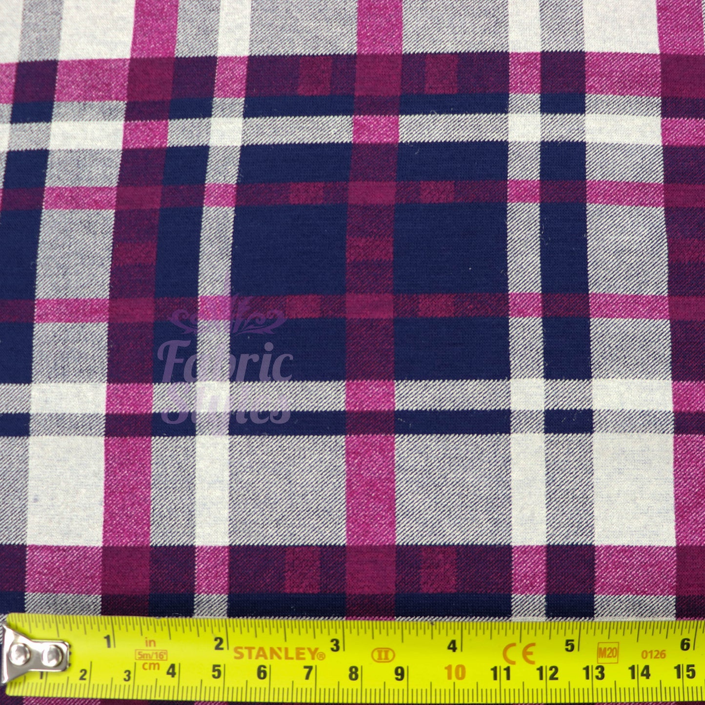 Navy Tartan Pink White Plaid Print Viscose Elastane Fabric