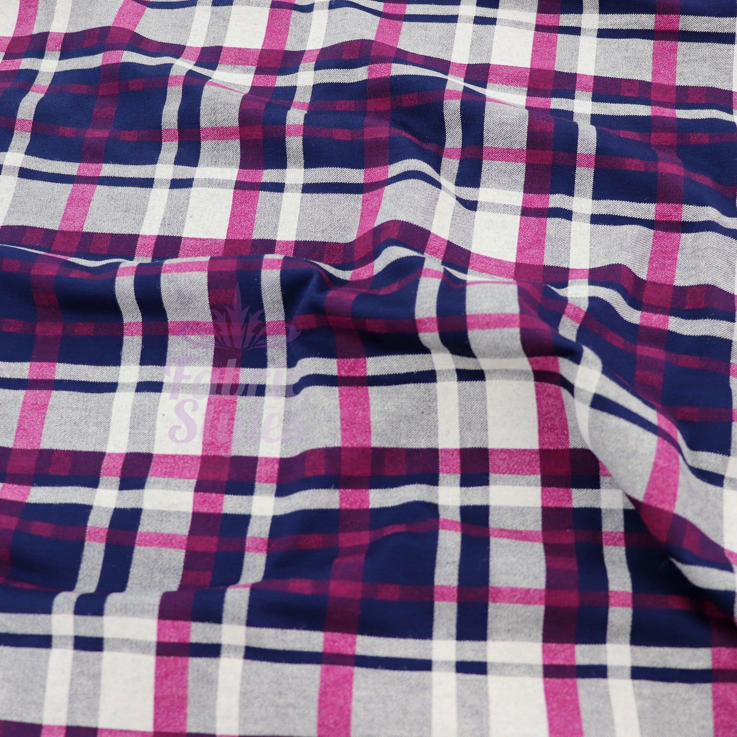 Navy Tartan Pink White Plaid Print Viscose Elastane Fabric