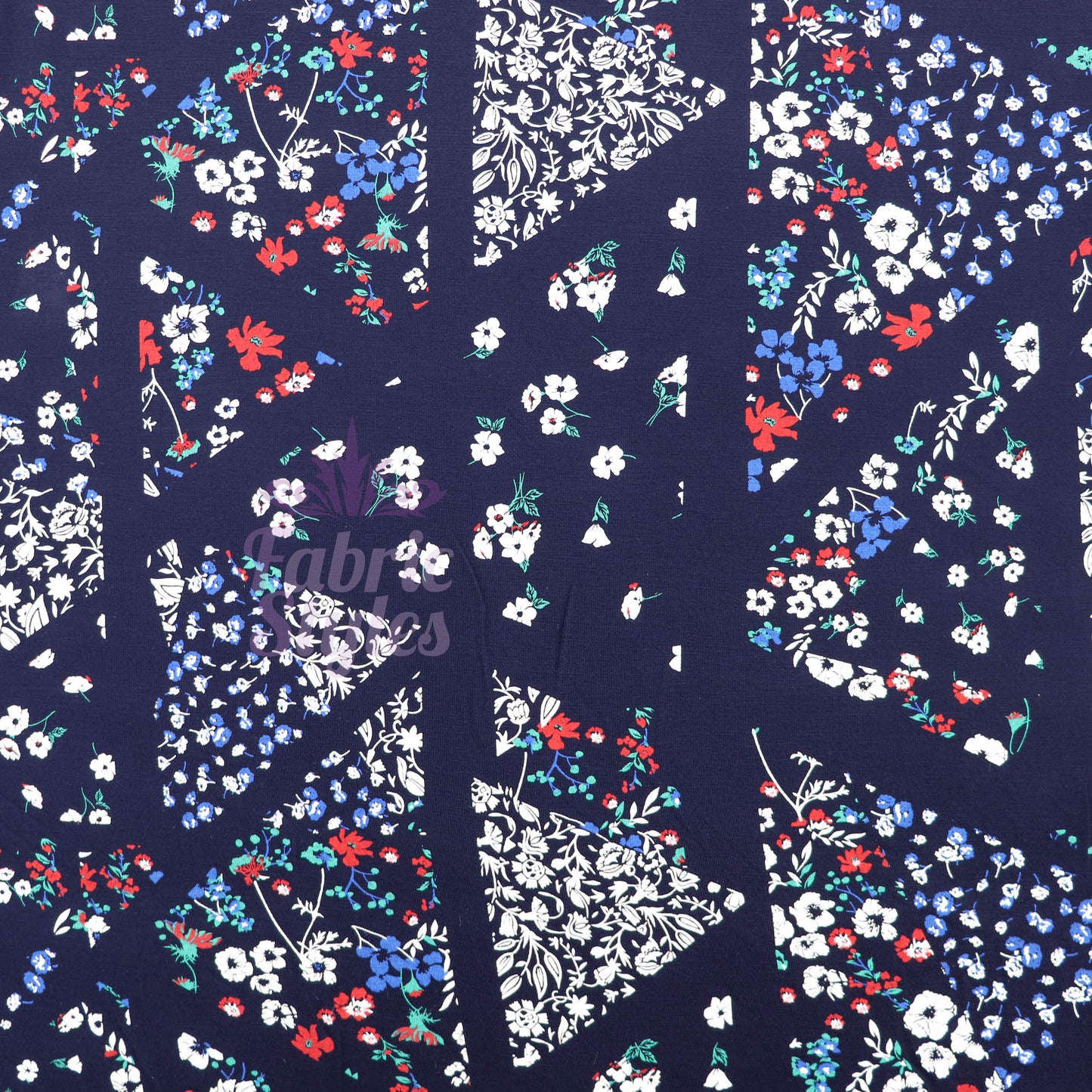 Navy Geometric Floral Ditsy Viscose Elastane Fabric