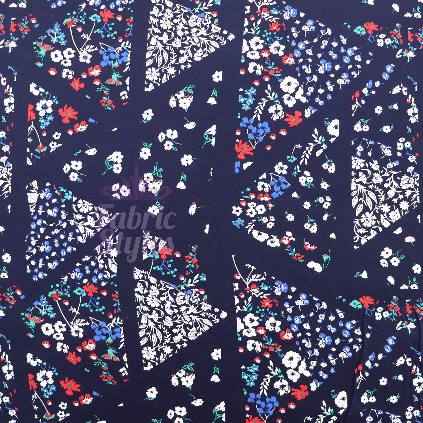Navy Geometric Floral Ditsy Viscose Elastane Fabric