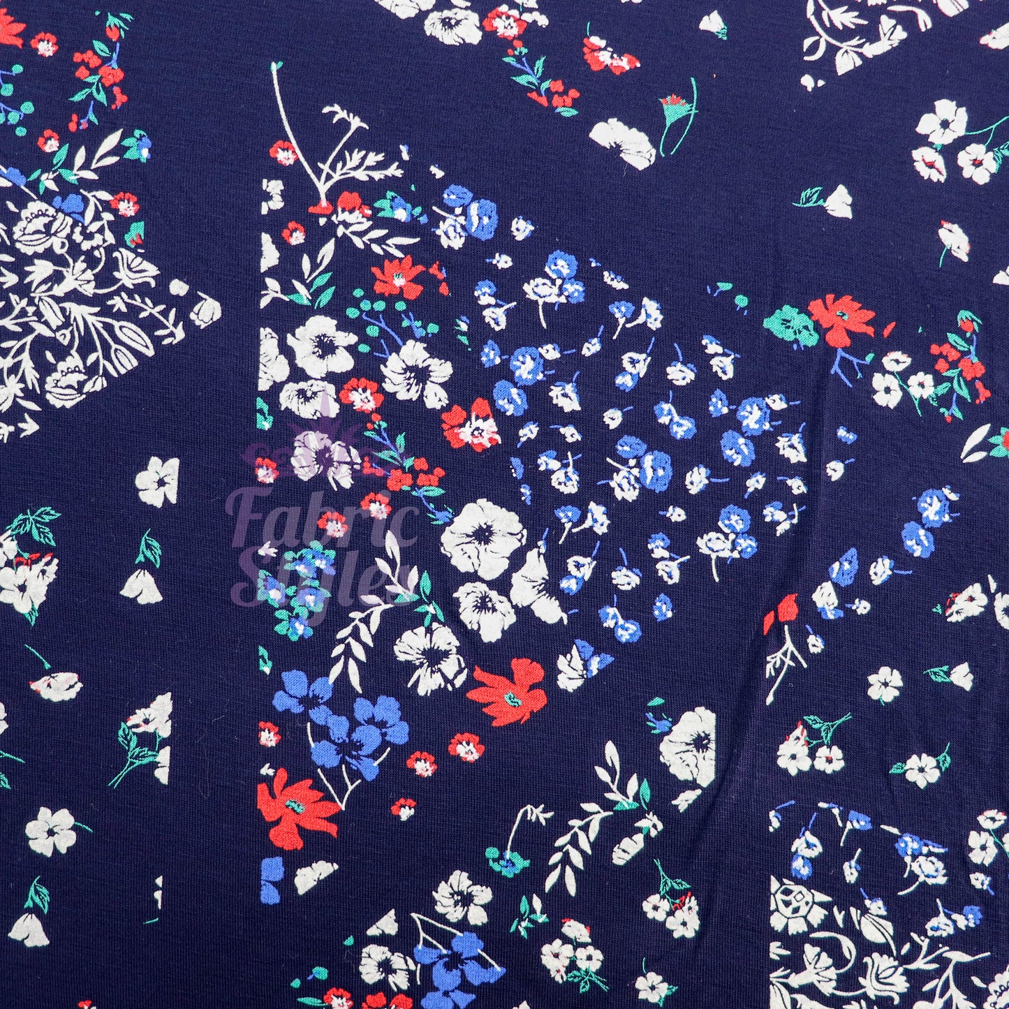Navy Geometric Floral Ditsy Viscose Elastane Fabric