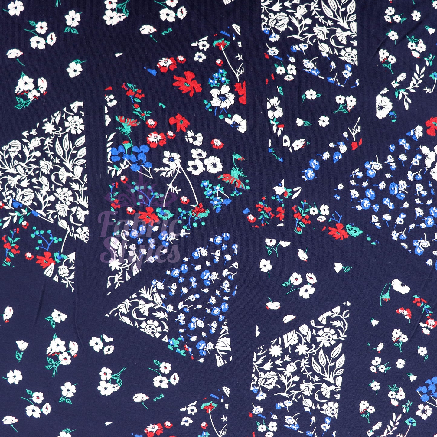 Navy Geometric Floral Ditsy Viscose Elastane Fabric