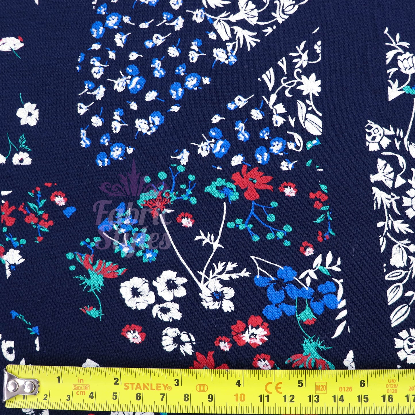 Navy Geometric Floral Ditsy Viscose Elastane Fabric