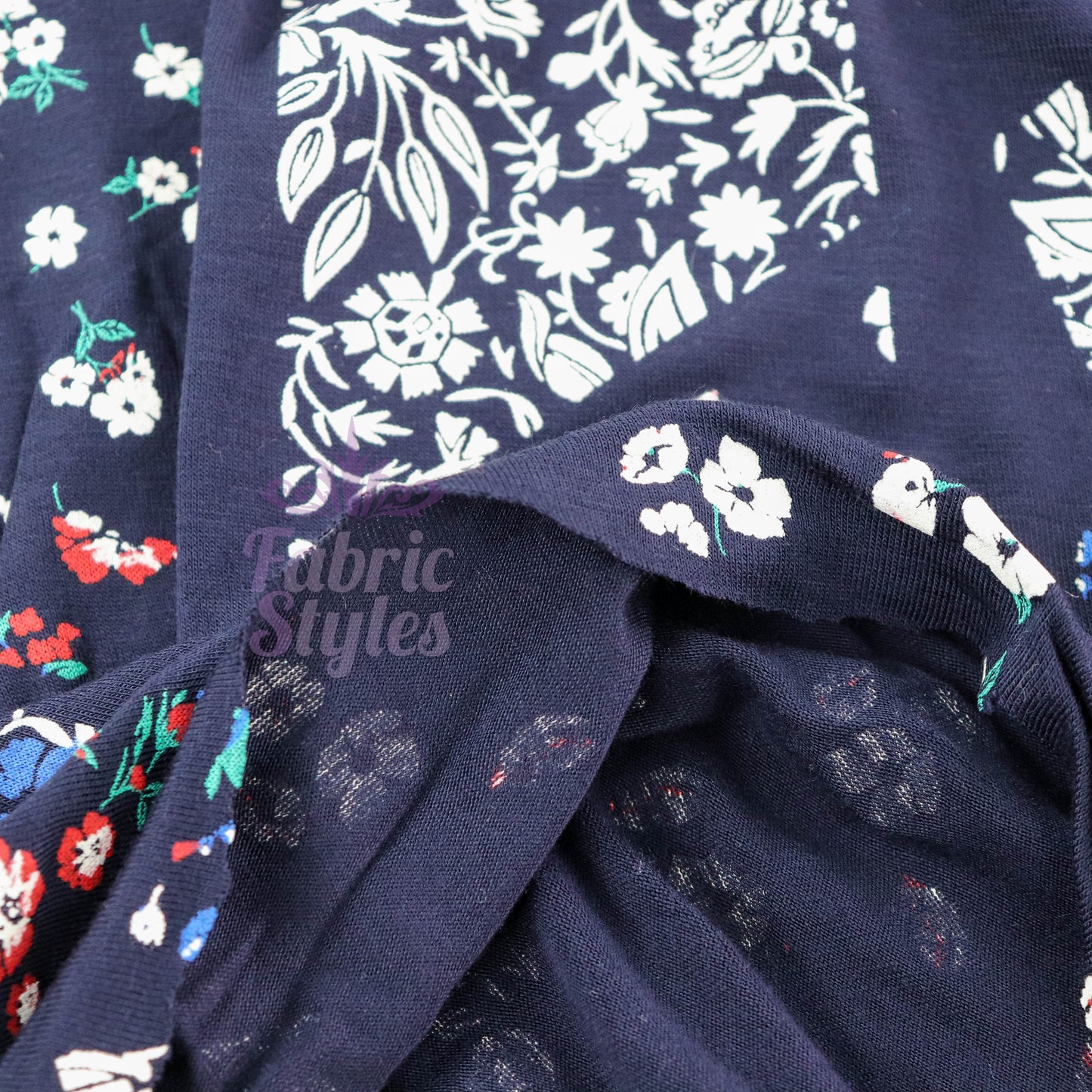 Navy Geometric Floral Ditsy Viscose Elastane Fabric