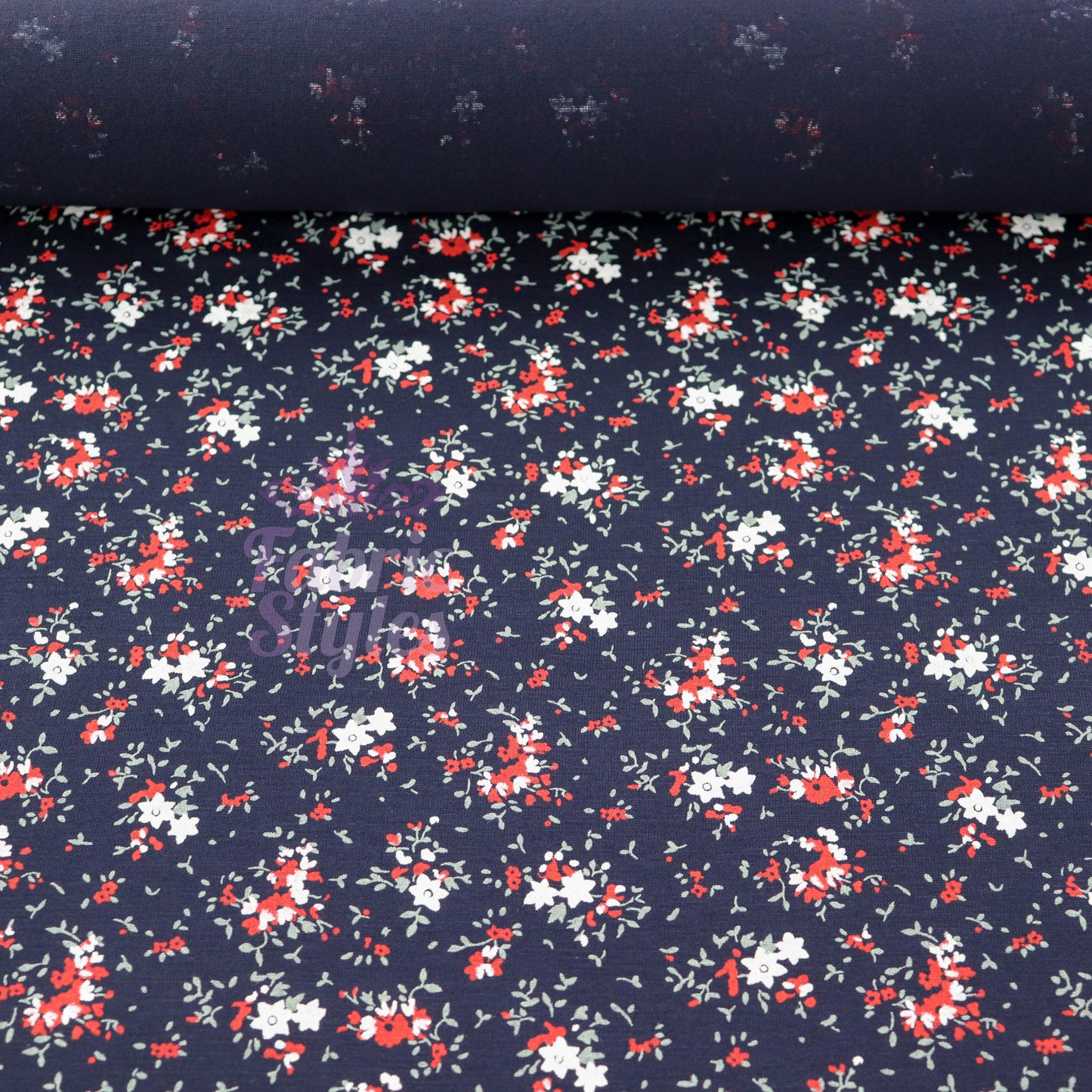 Red Ditsy Floral Viscose Elastane Fabric