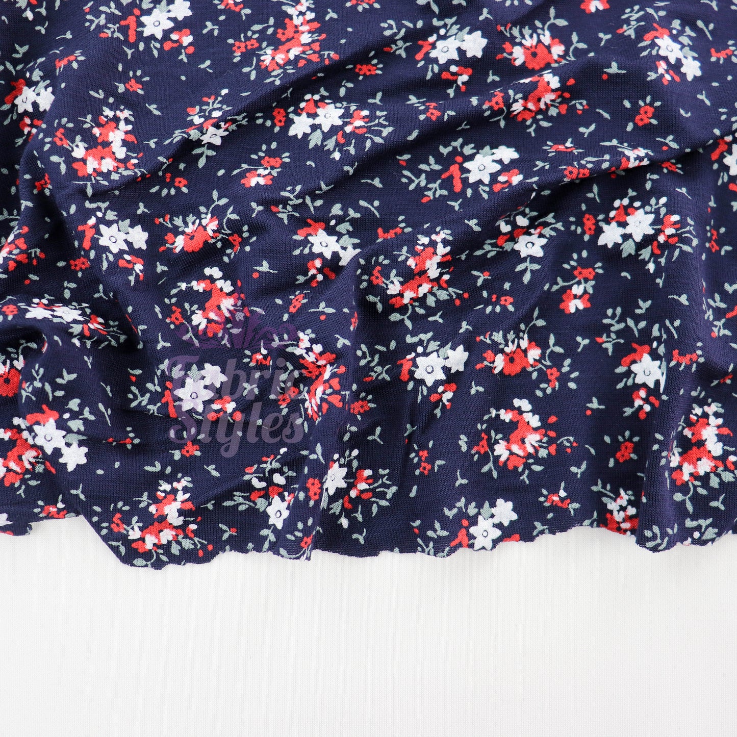 Red Ditsy Floral Viscose Elastane Fabric