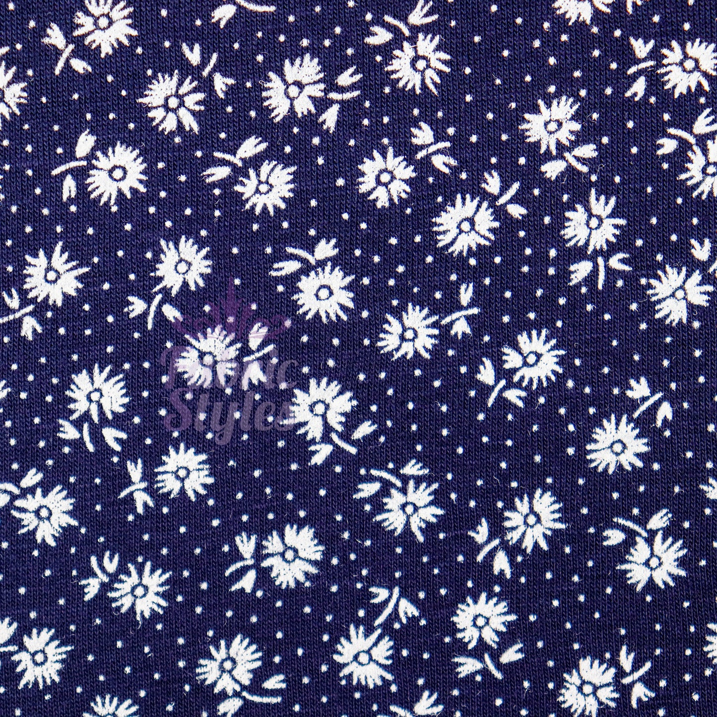 Navy Floral Small White Flowers Viscose Elastane Fabric