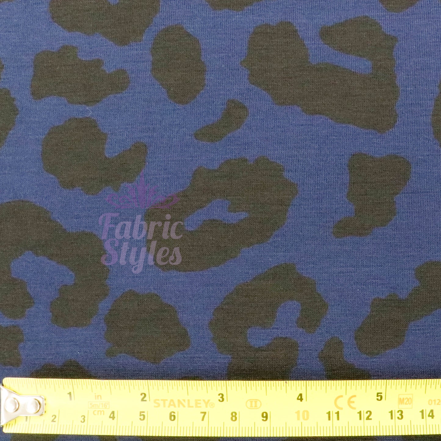 Navy Leopard Black Animal Spots Viscose Elastane Fabric