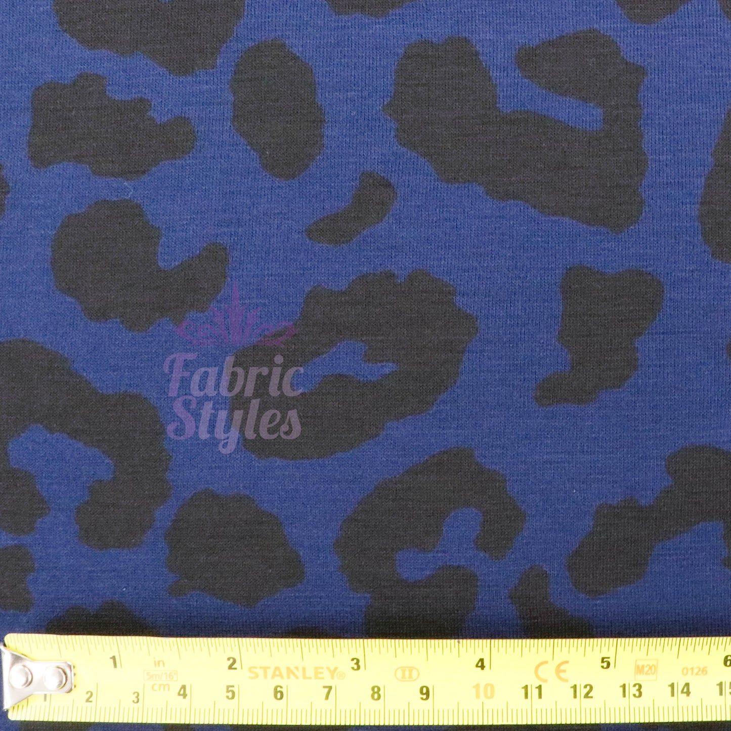 Navy Leopard Black Animal Spots Viscose Elastane Fabric