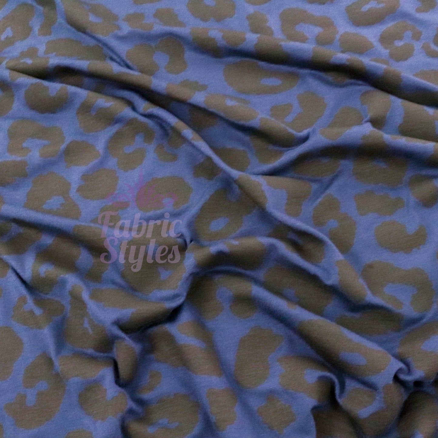 Navy Leopard Black Animal Spots Viscose Elastane Fabric