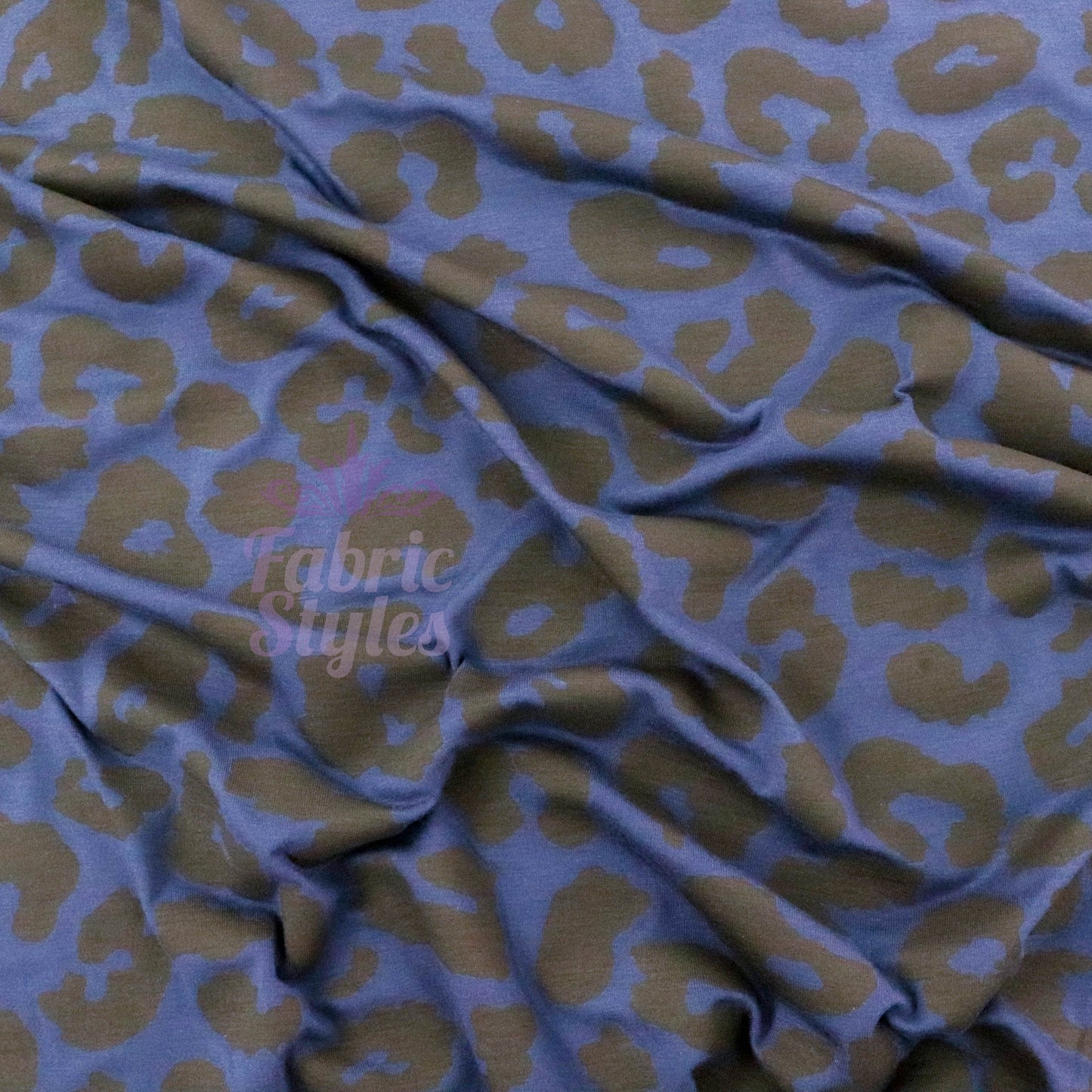 Navy Leopard Black Animal Spots Viscose Elastane Fabric