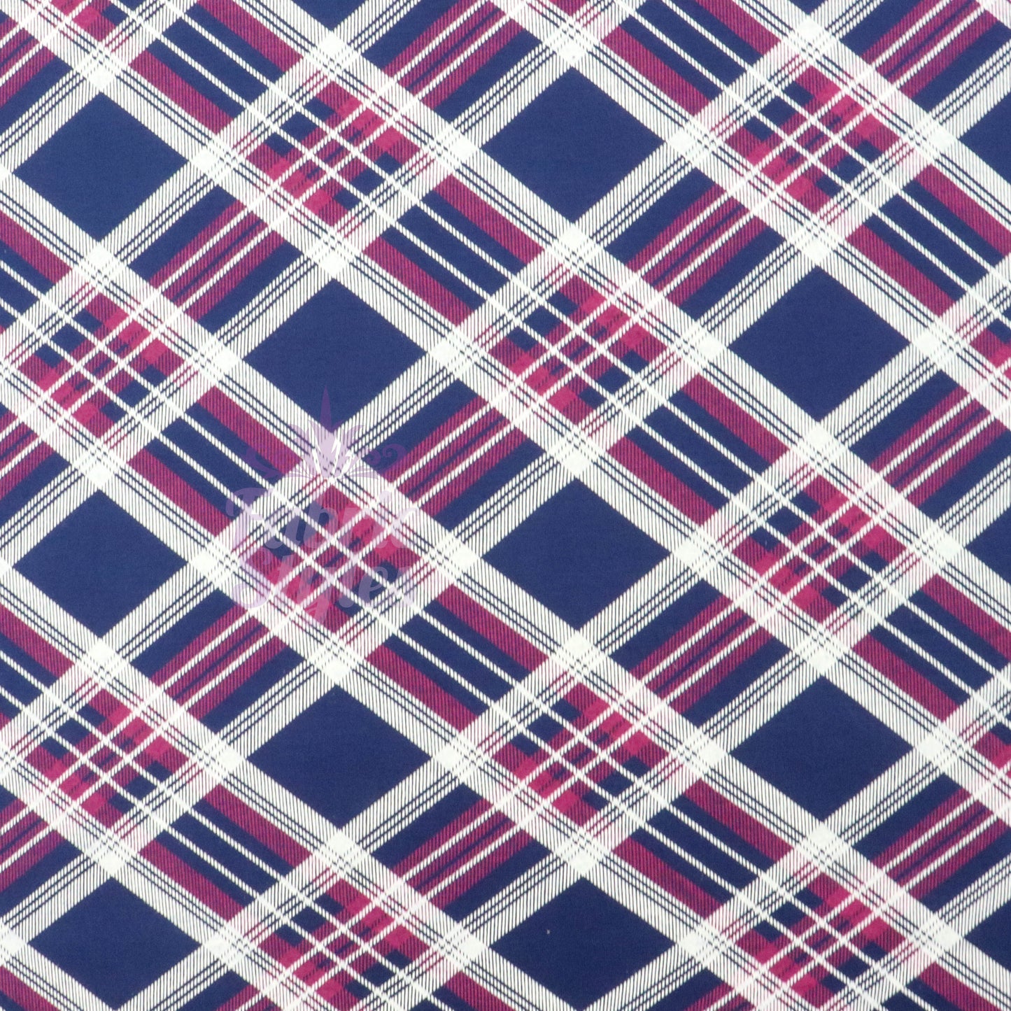 Navy Tartan Diagonal Plaid Print Viscose Elastane Fabric