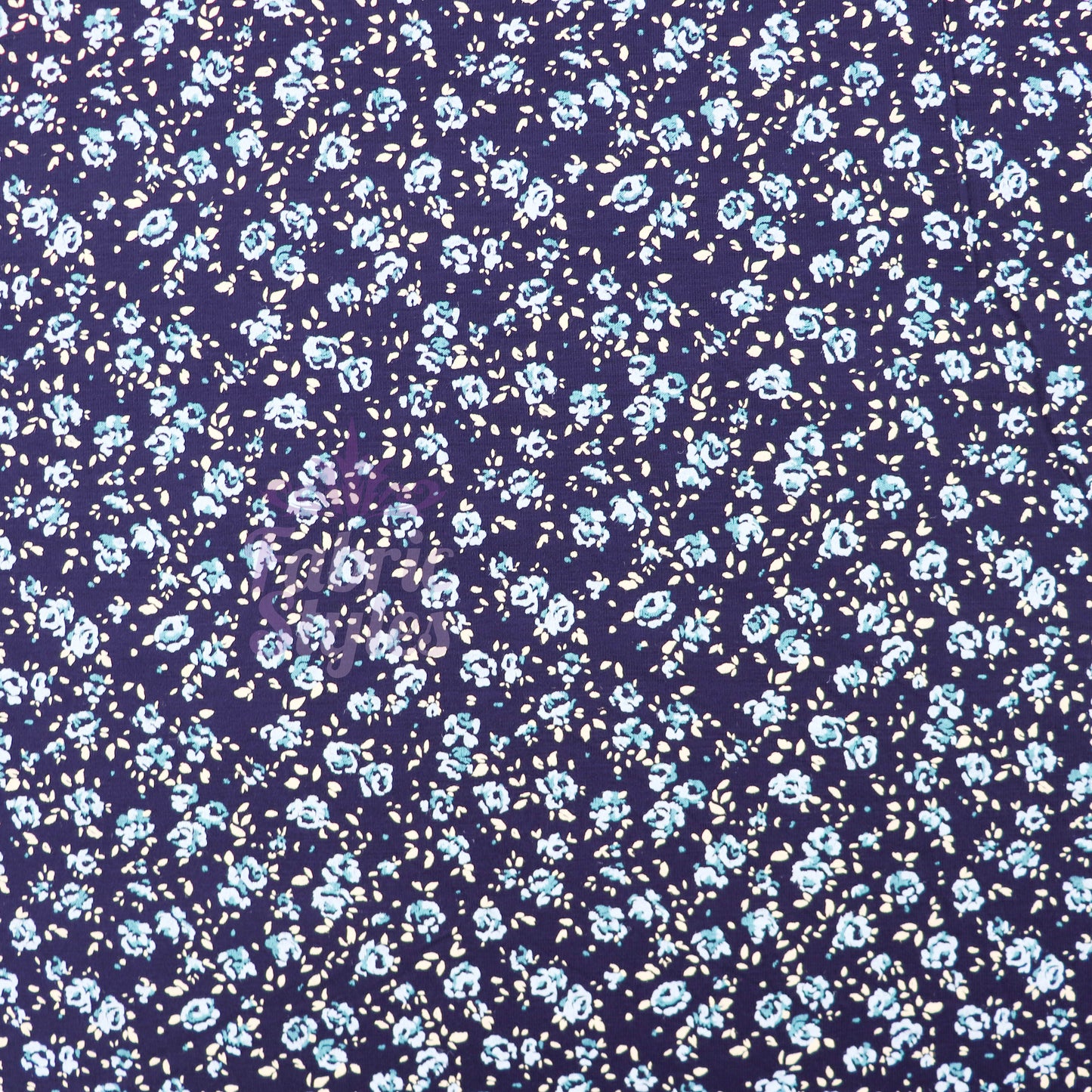 Navy Ditsy Small Floral Blue Roses Viscose Elastane Fabric
