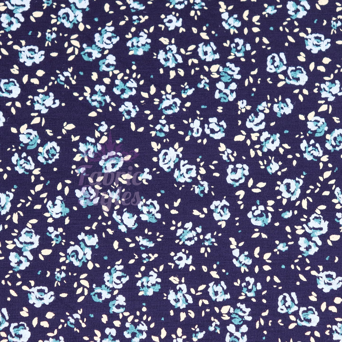 Navy Ditsy Small Floral Blue Roses Viscose Elastane Fabric